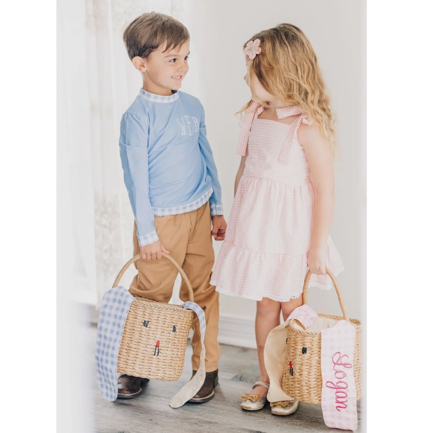 Gingham Easter Bunny Basket (Pink)