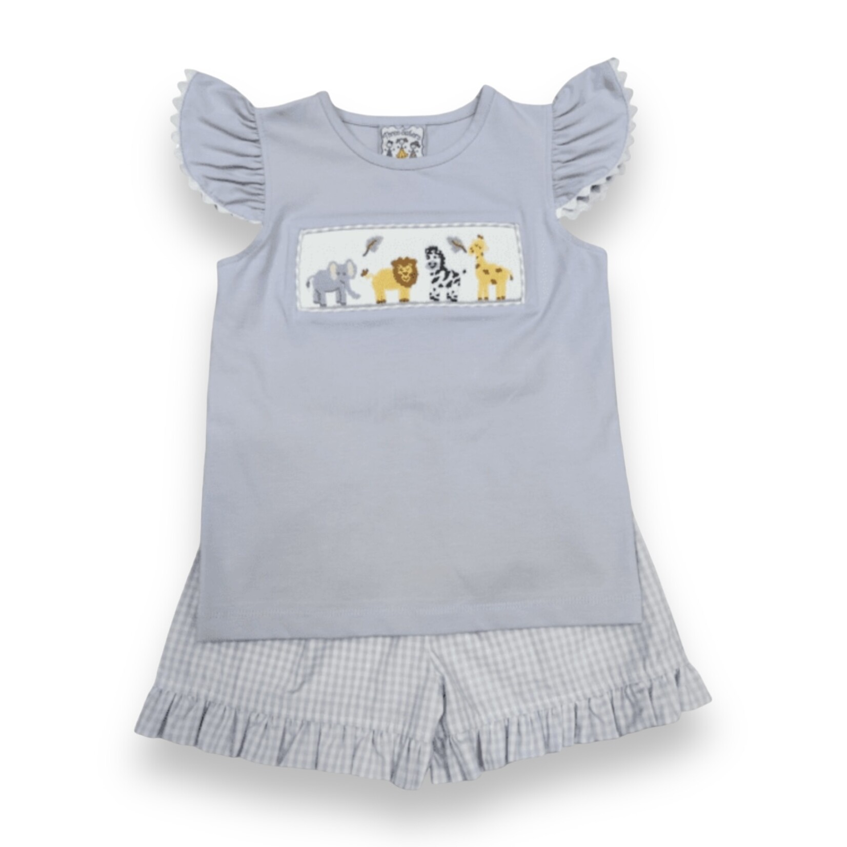 Three Sisters Safari Smocked Ruffle Short Set