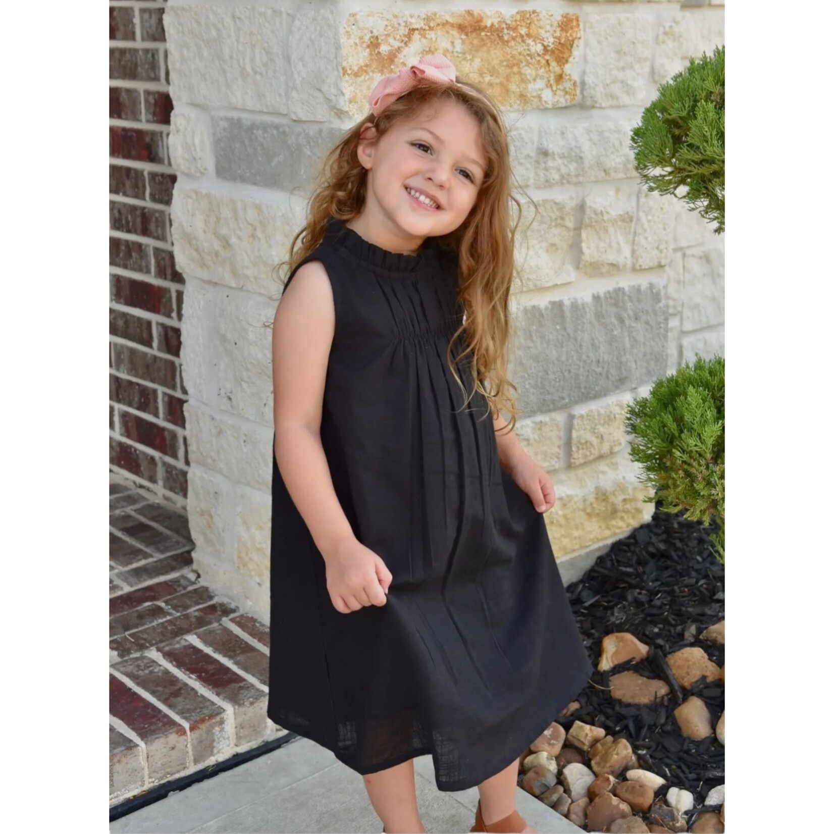 Yo Baby Black Gathered Neck Dress