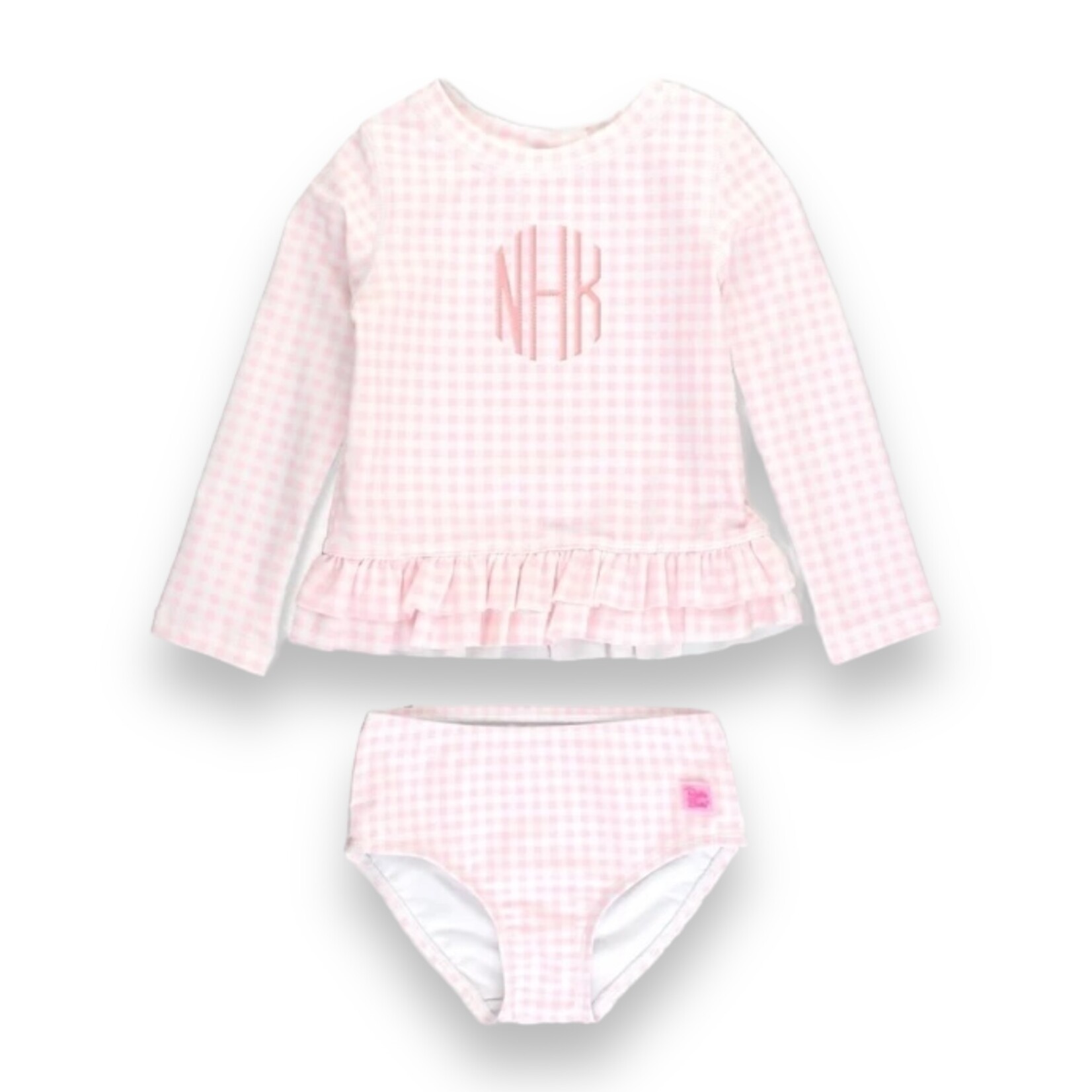 Ruffle Butts Pink Gingham Rash Guard 2-Piece Swim