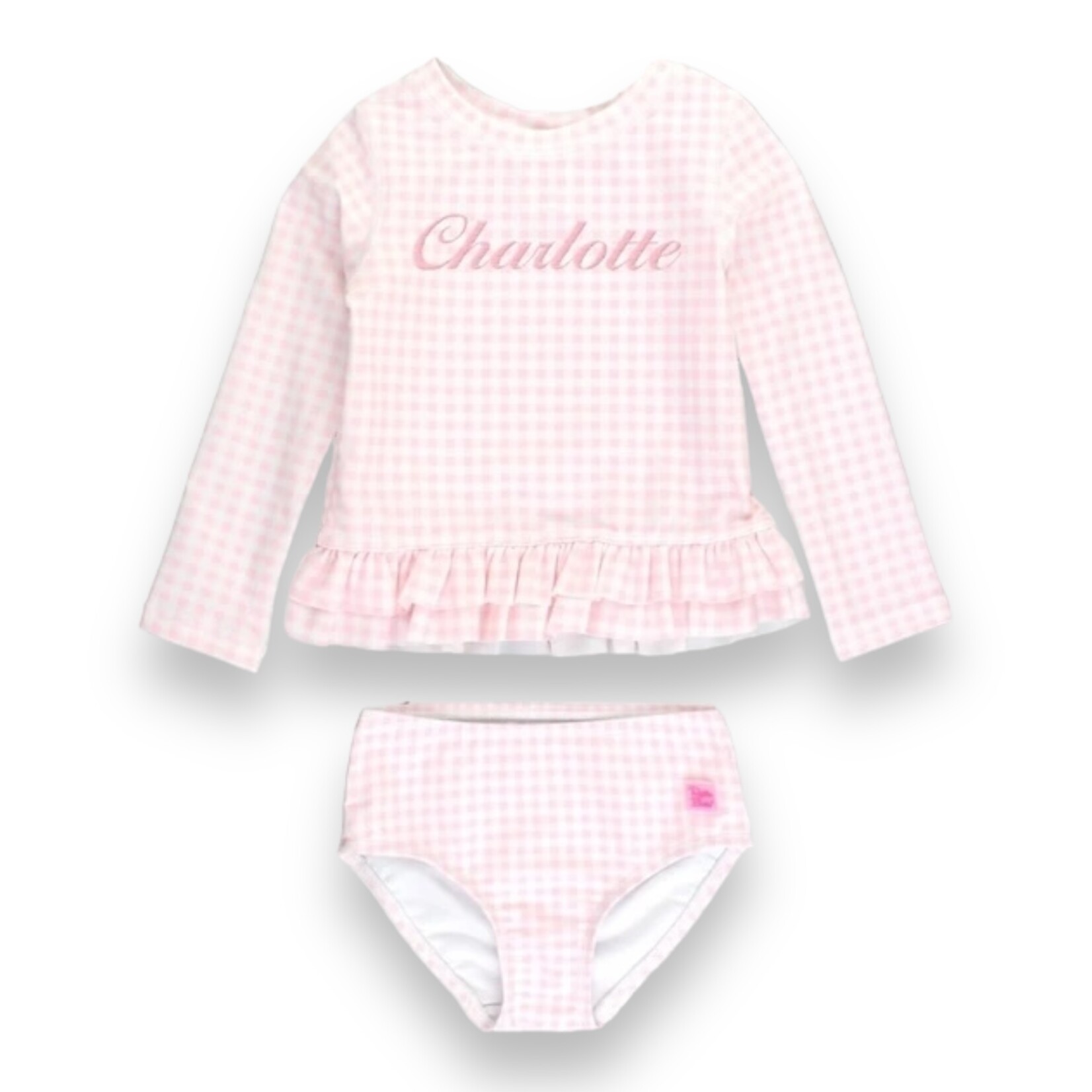 Ruffle Butts Pink Gingham Rash Guard 2-Piece Swim