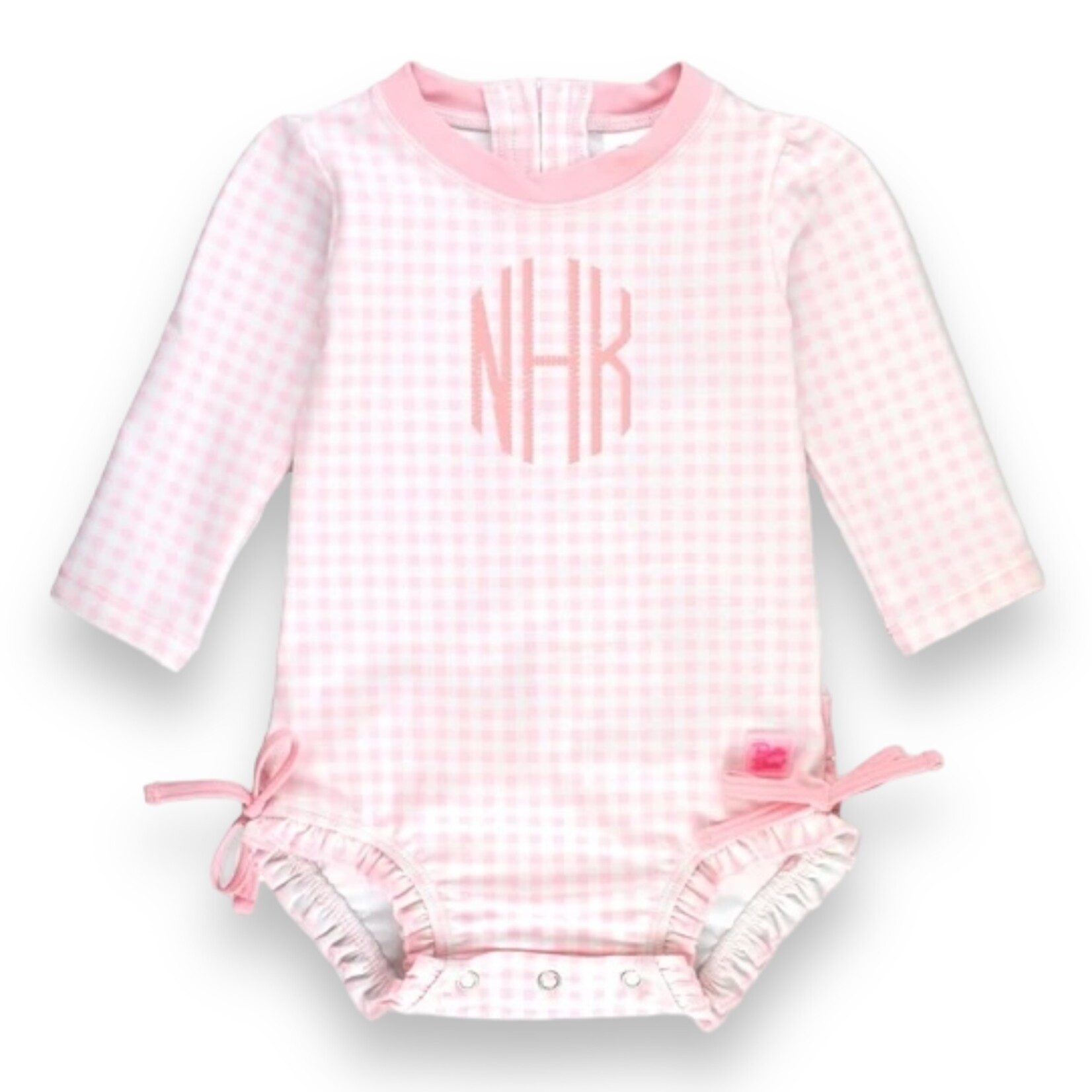 Ruffle Butts Pink Gingham One Piece Rash Guard Swim