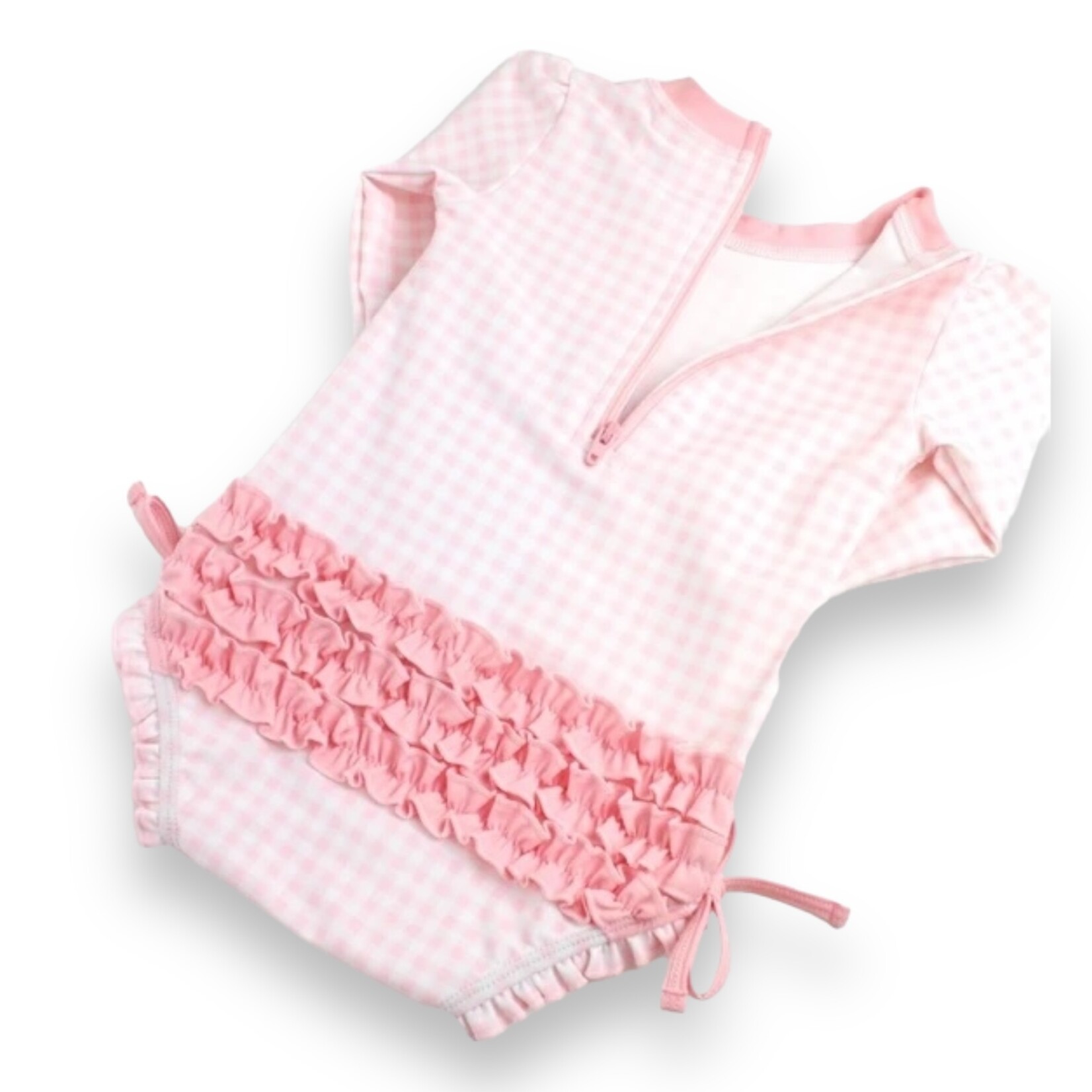Ruffle Butts Pink Gingham One Piece Rash Guard Swim
