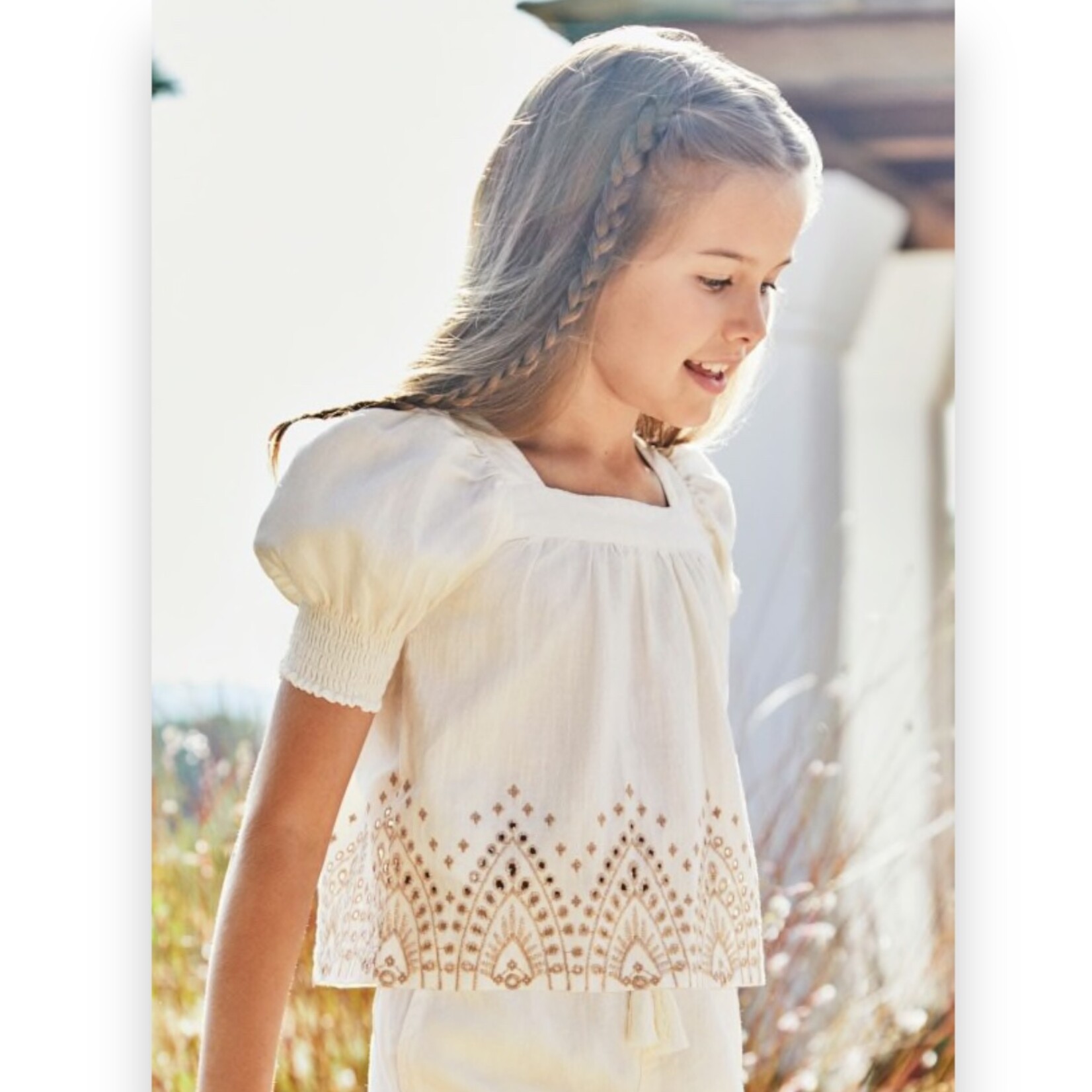 Mayoral Natural Embroidered Blouse