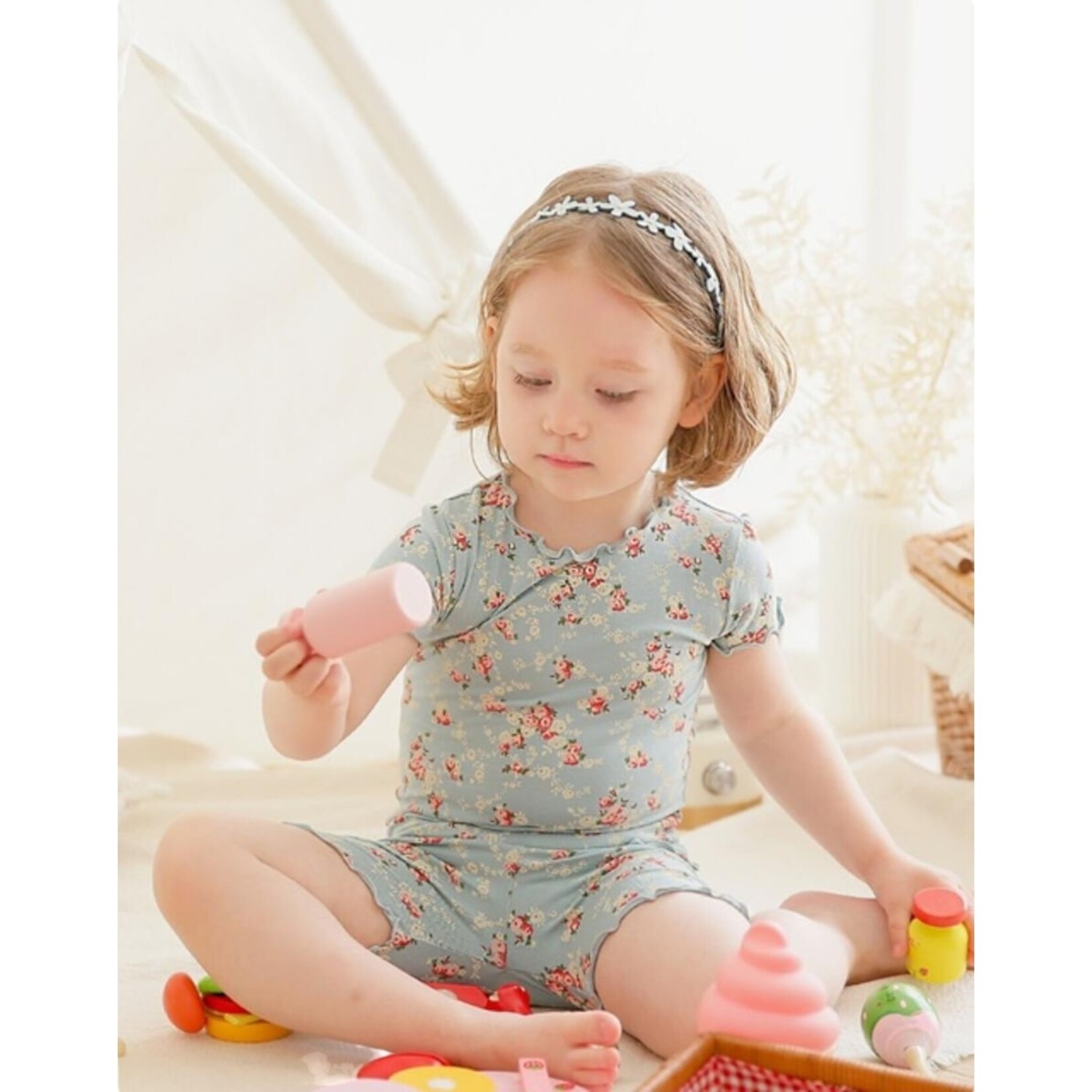 Flower Mint Curly Shortie PJ Set