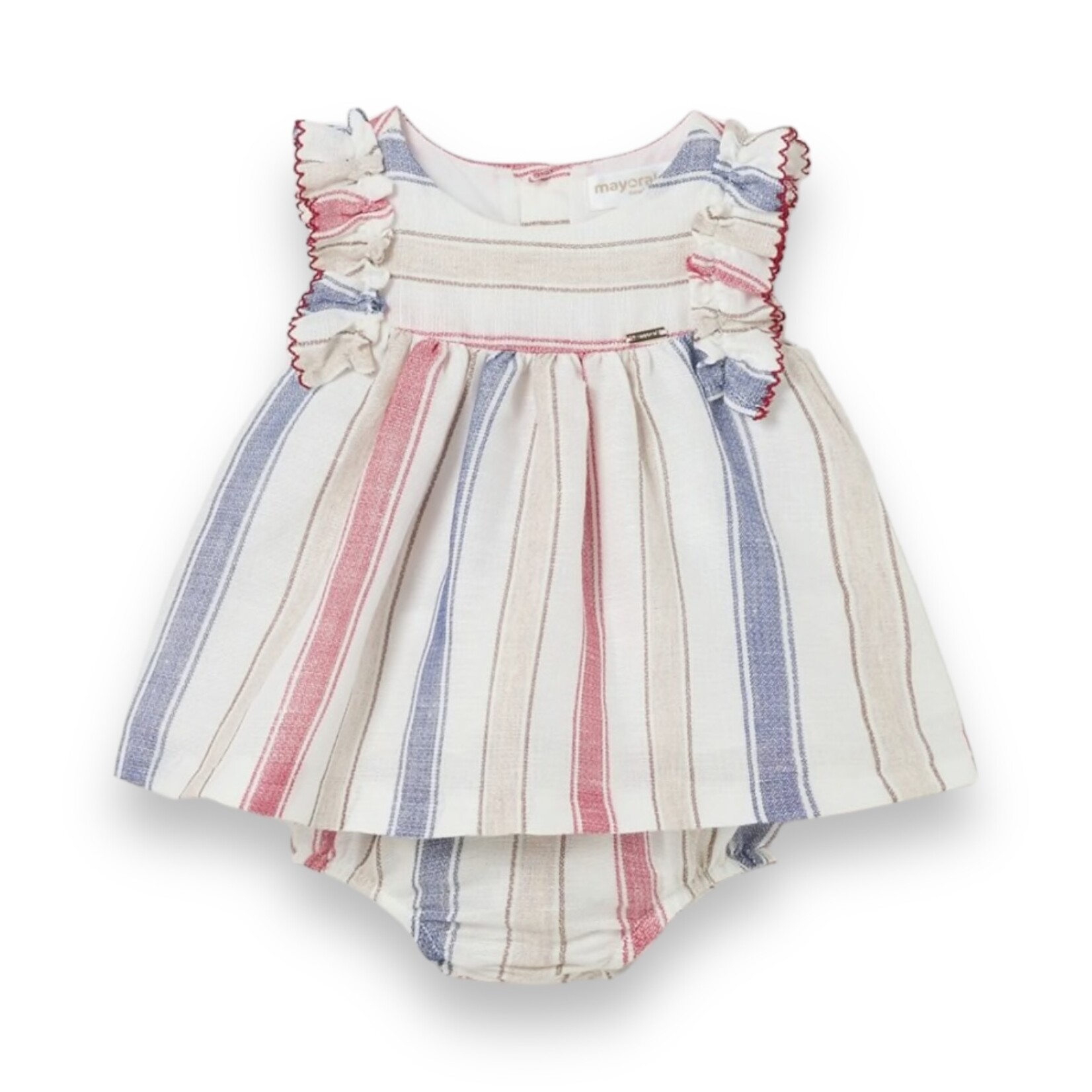 Mayoral Red Linen Striped Dress Set