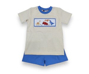 Banana Split Boys Dinosaur Smocked Short Set Ruffle Me This