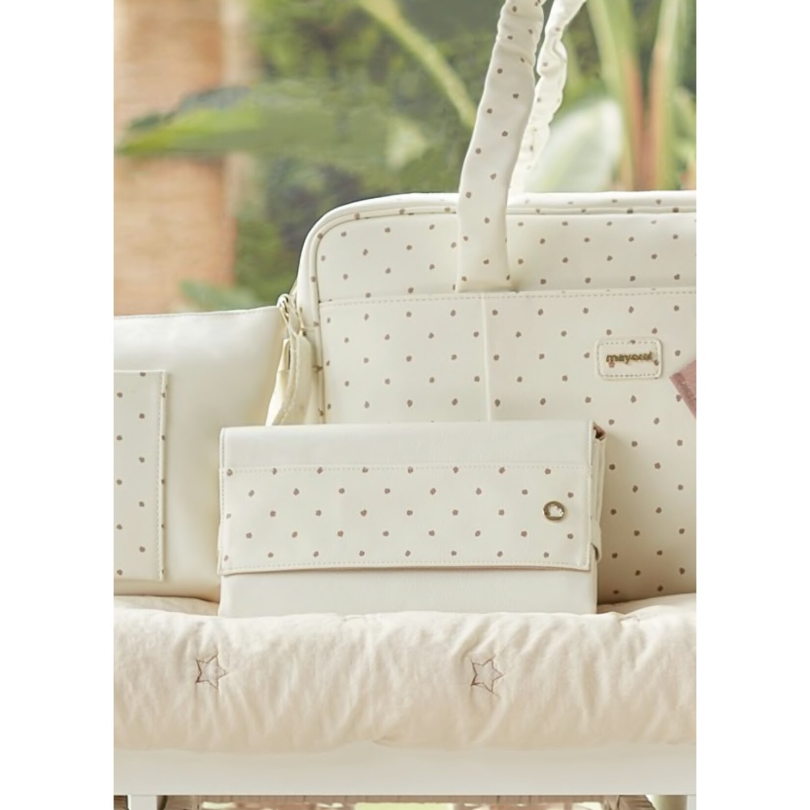 Mayoral Polka Dot Diaper Bag Set - Cream