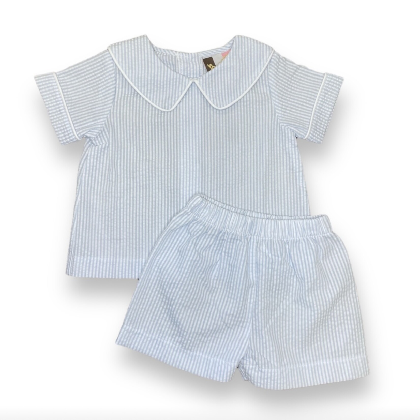 Banana Split Blue Seersucker Short Set