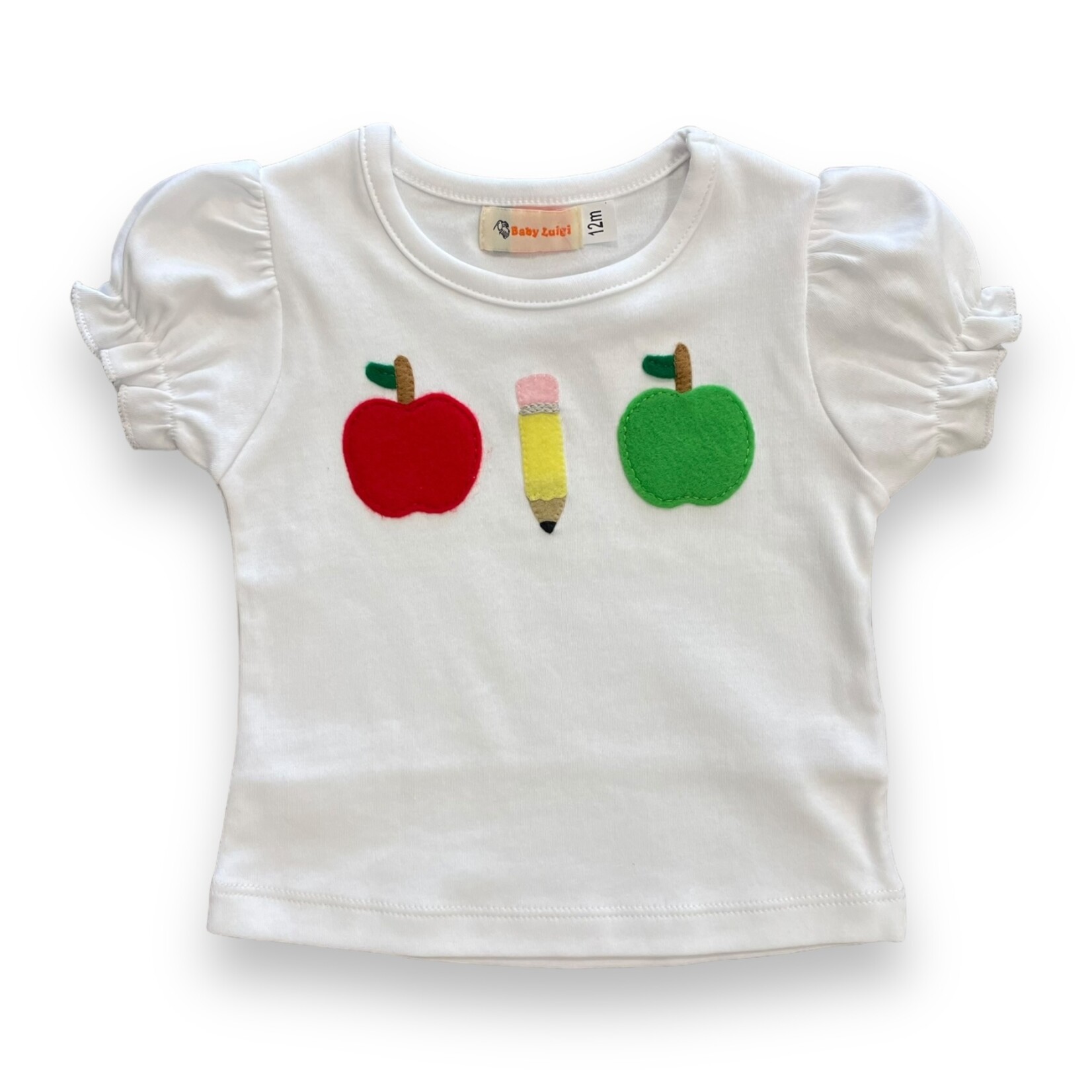 Luigi Kids Apples & Pencil White Ruffle Shirt