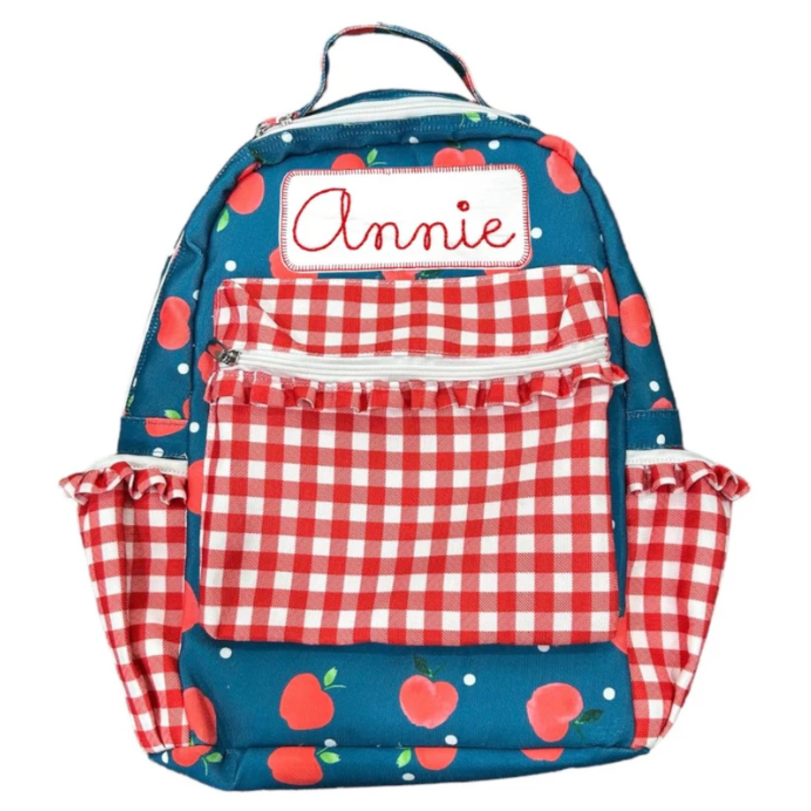 Apples on Navy Ruffle Backpack