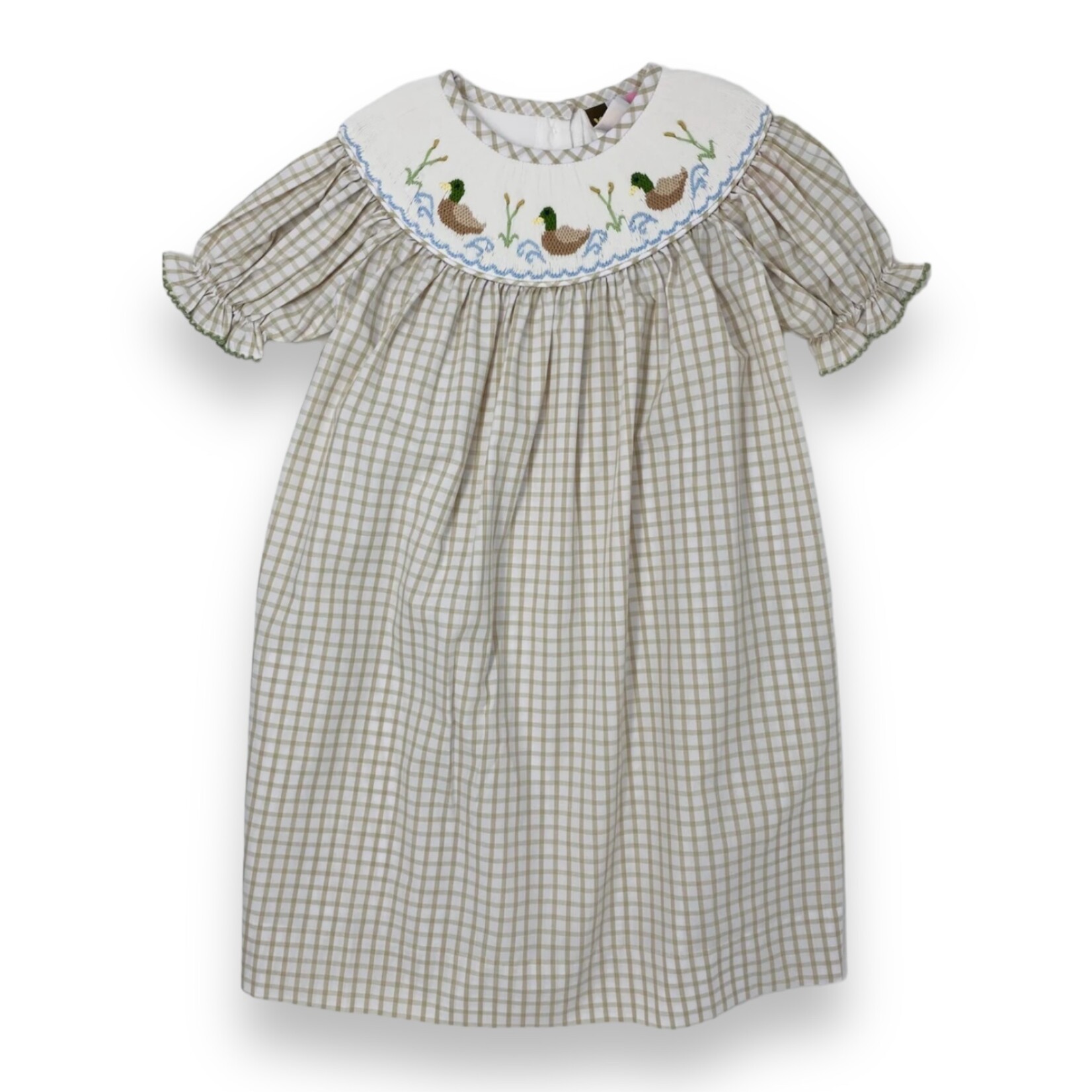Banana Split Mallard Duck Smocked Bishop Dress