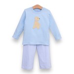 Trotter Street Kids Blue Puppy Gingham Pant Set
