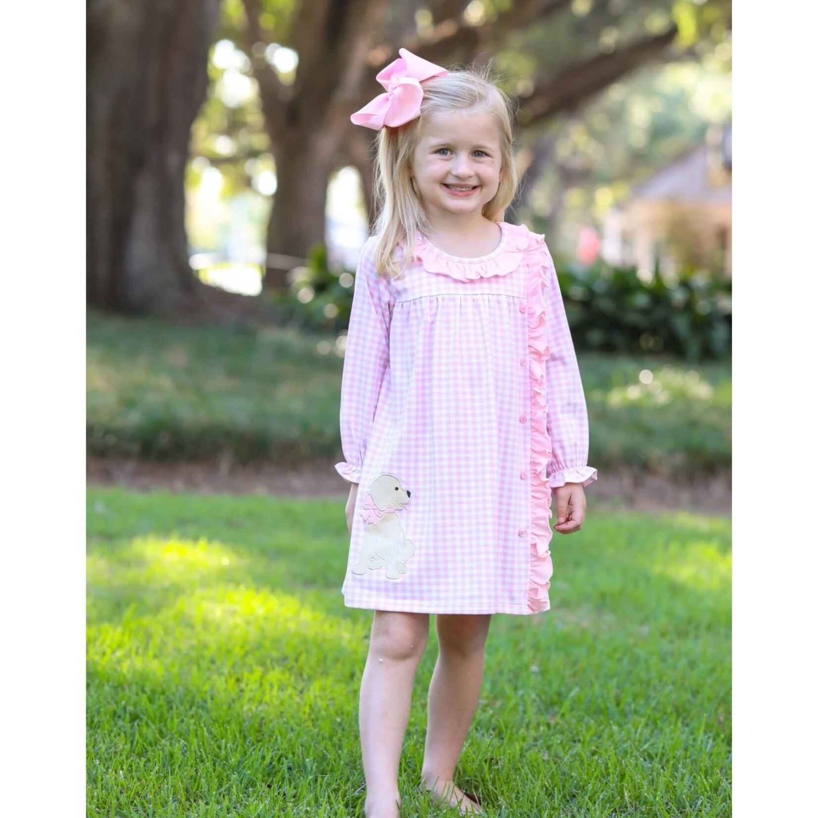 Trotter Street Kids Pink Puppy Gingham Dress
