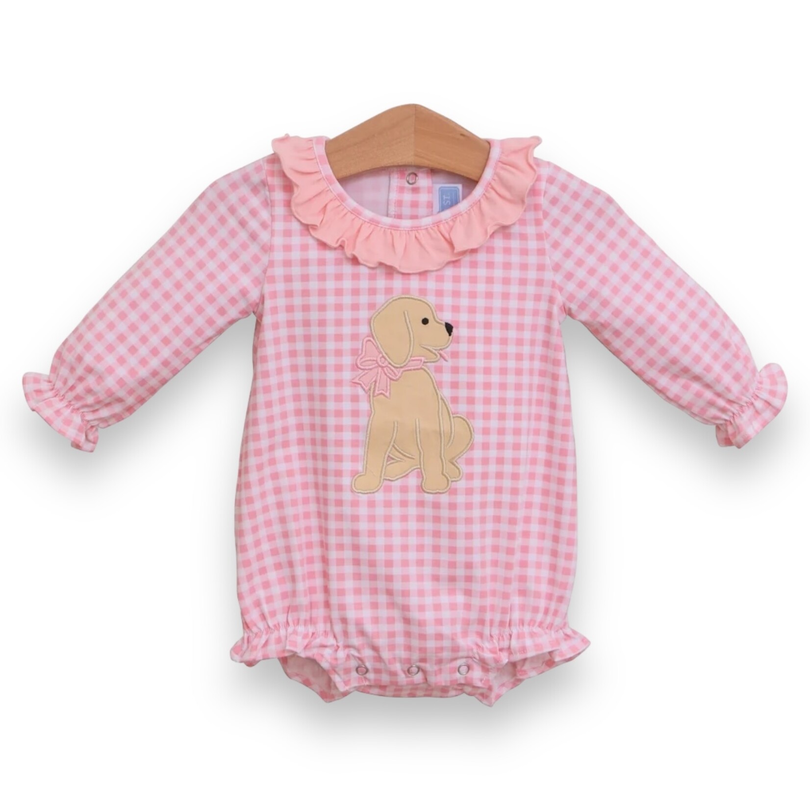 Trotter Street Kids Pink Puppy Gingham Ruffle Bubble