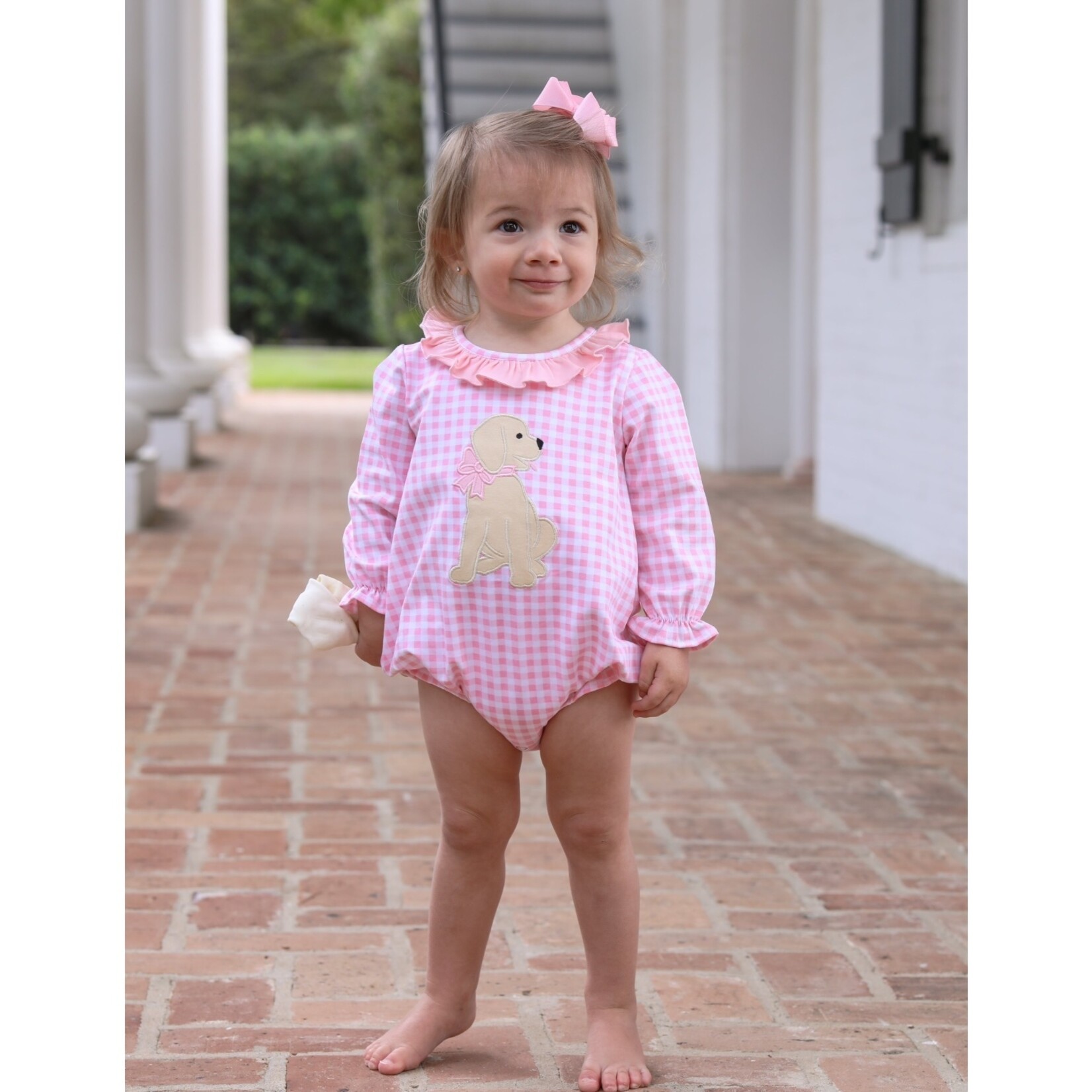 Trotter Street Kids Pink Puppy Gingham Ruffle Bubble