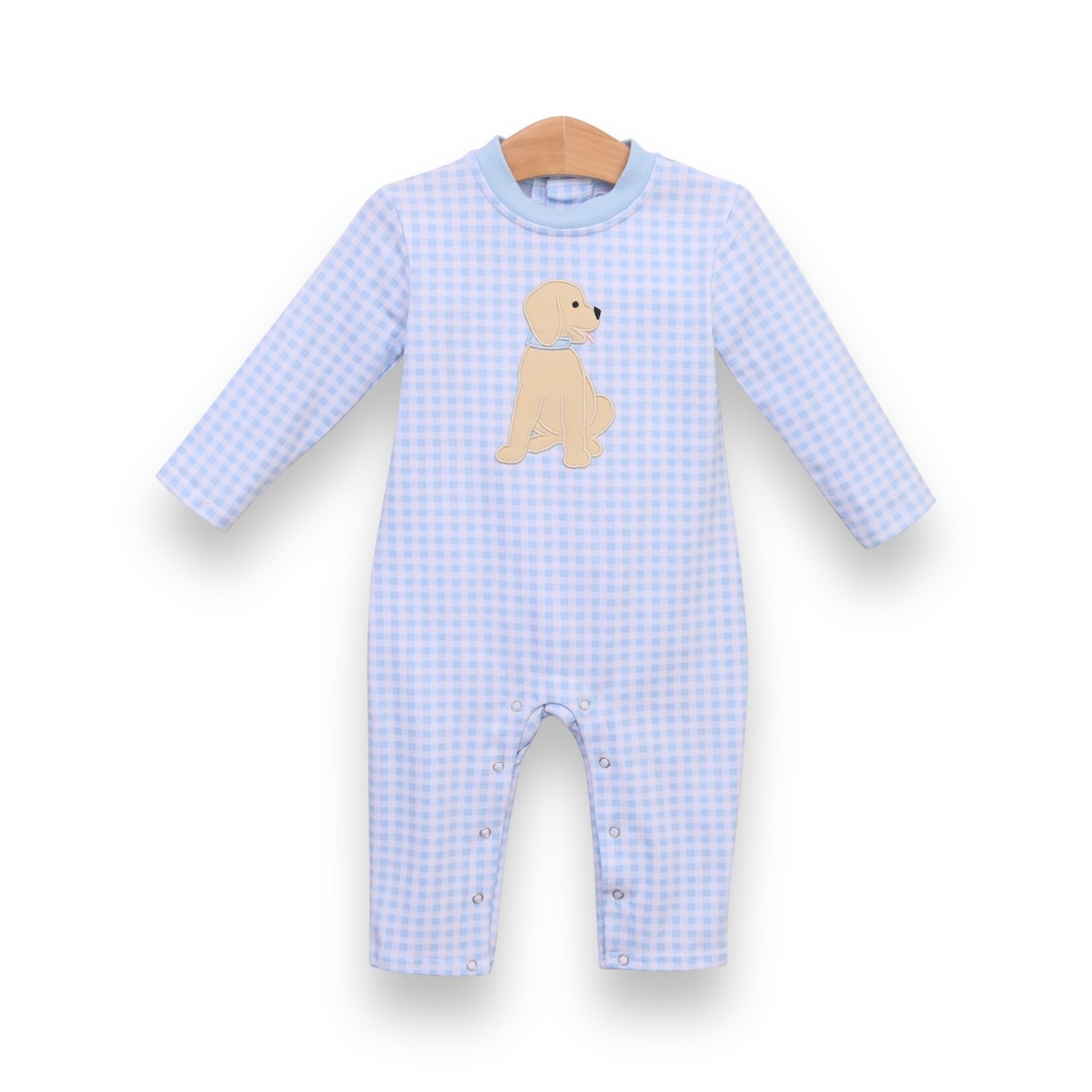Trotter Street Kids Blue Puppy Gingham Romper