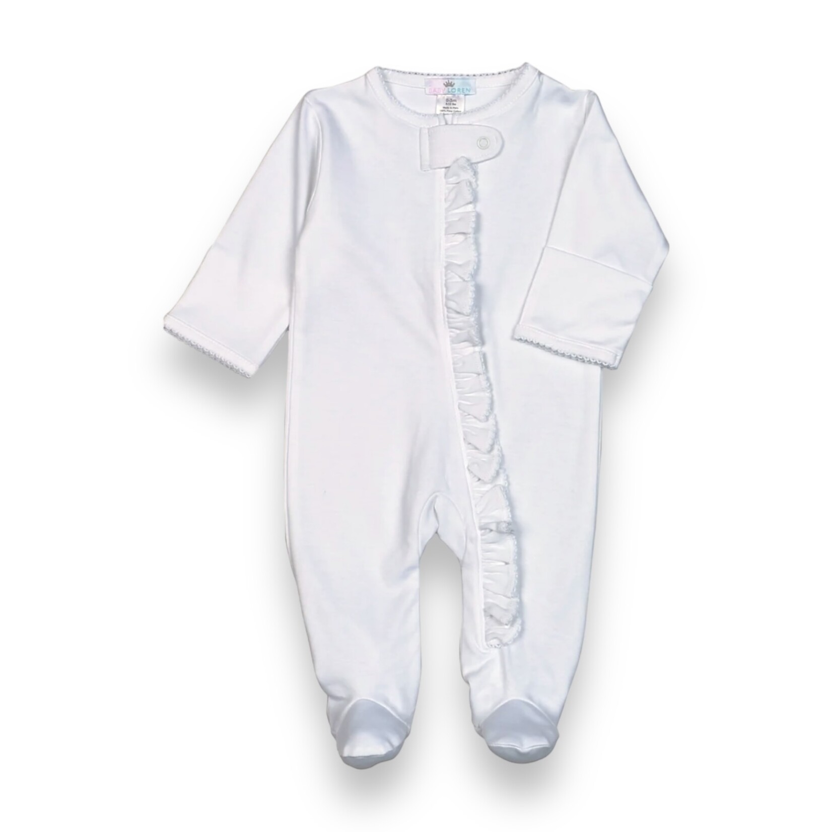 Baby Loren White Ruffle Zipper Footie