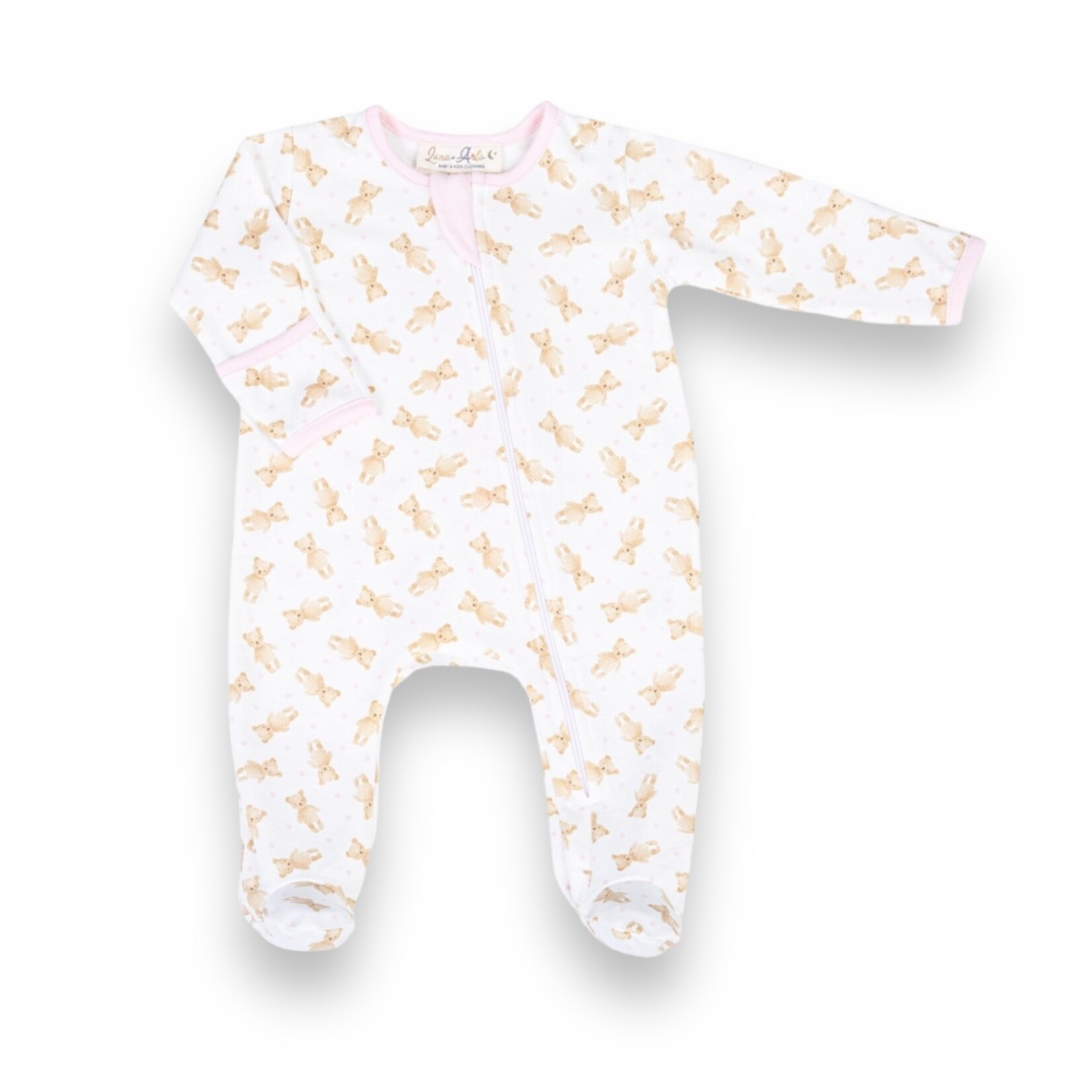 Luna & Arlo Teddy Zipper Footie - Pink