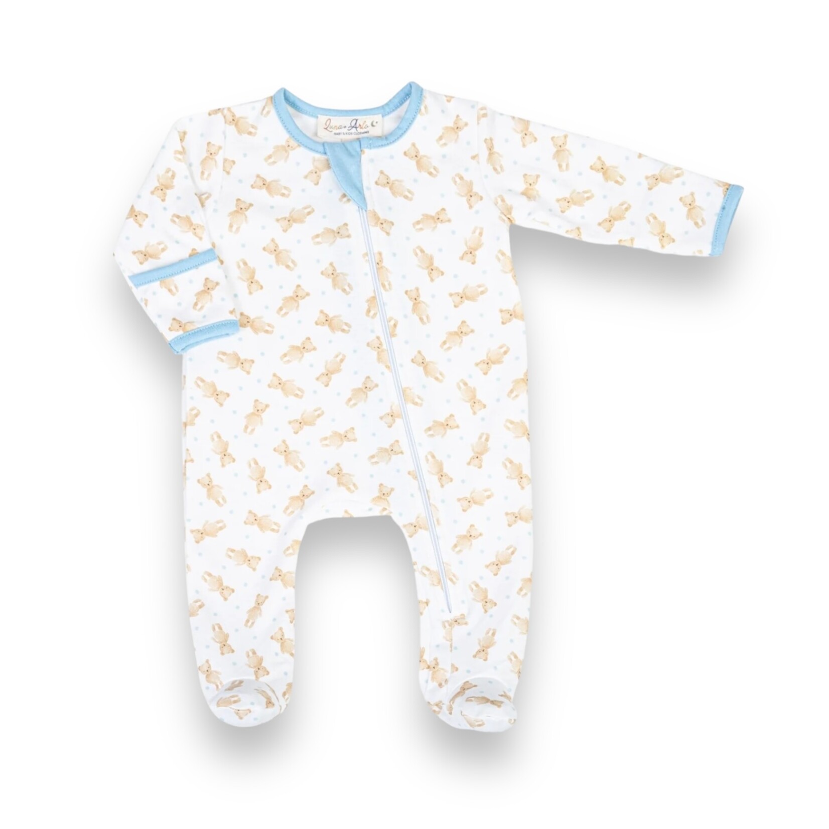 Luna & Arlo Teddy Zipper Footie - Blue