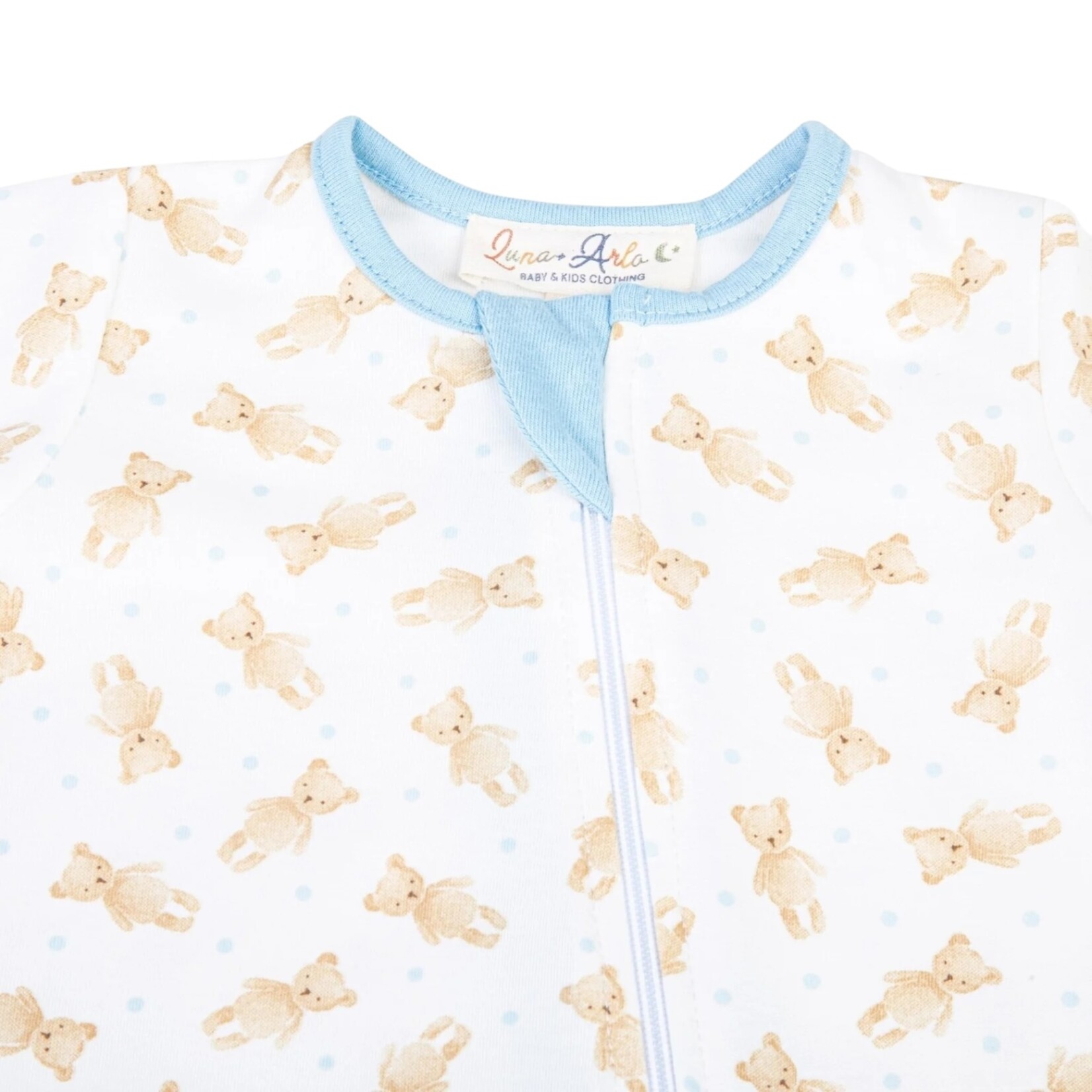 Luna & Arlo Teddy Zipper Footie - Blue