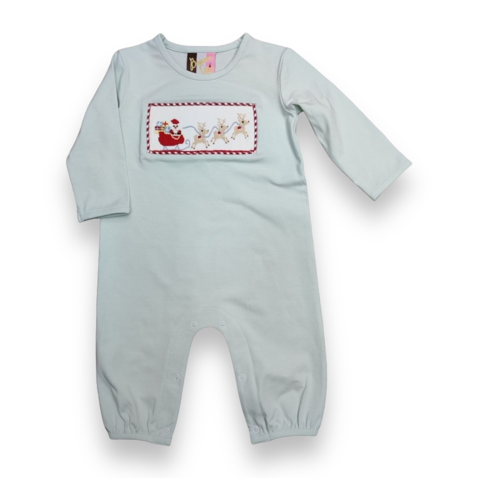 Banana Split Santa Sleigh Smocked Boy Romper