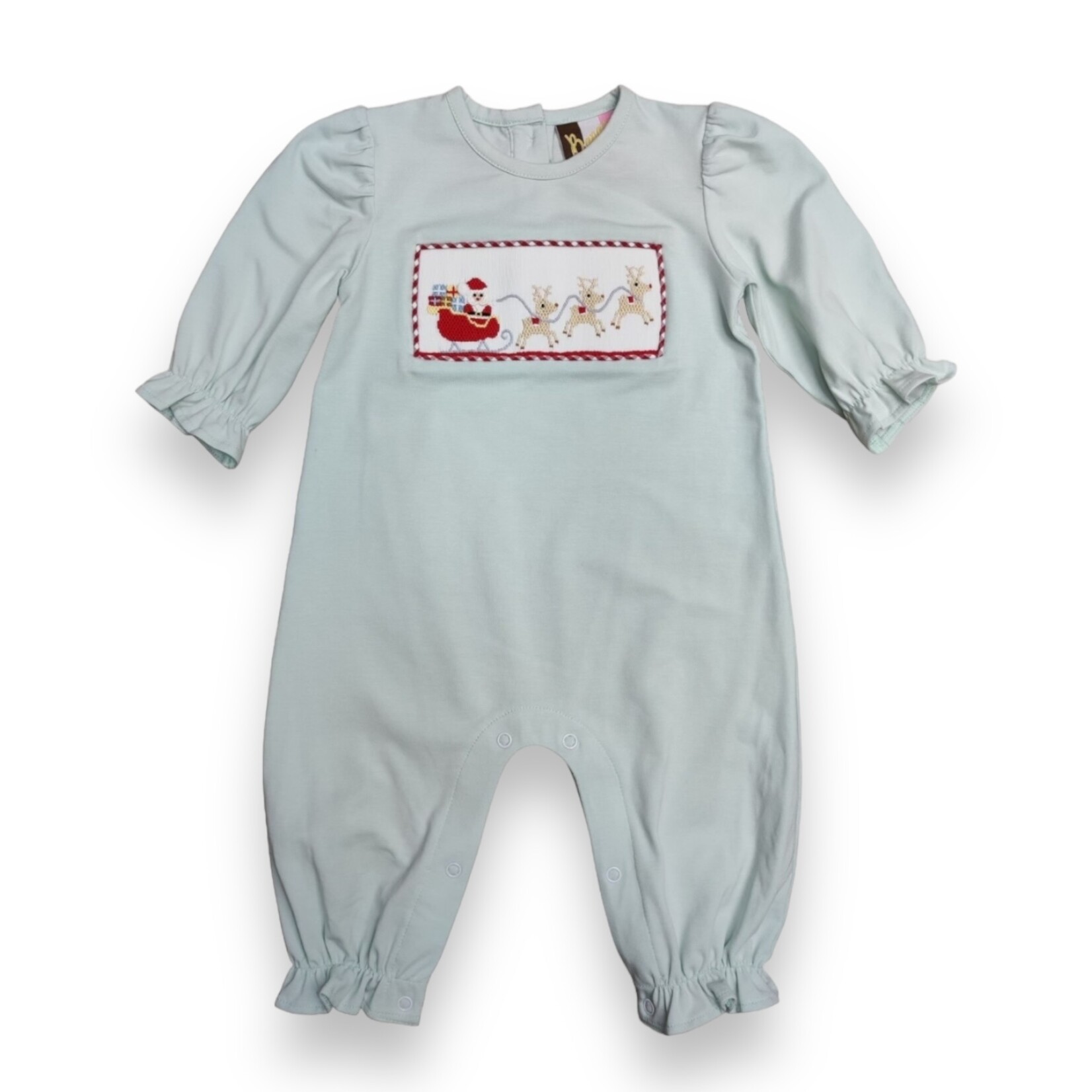 Banana Split Santa's Sleigh Smocked Girl Romper