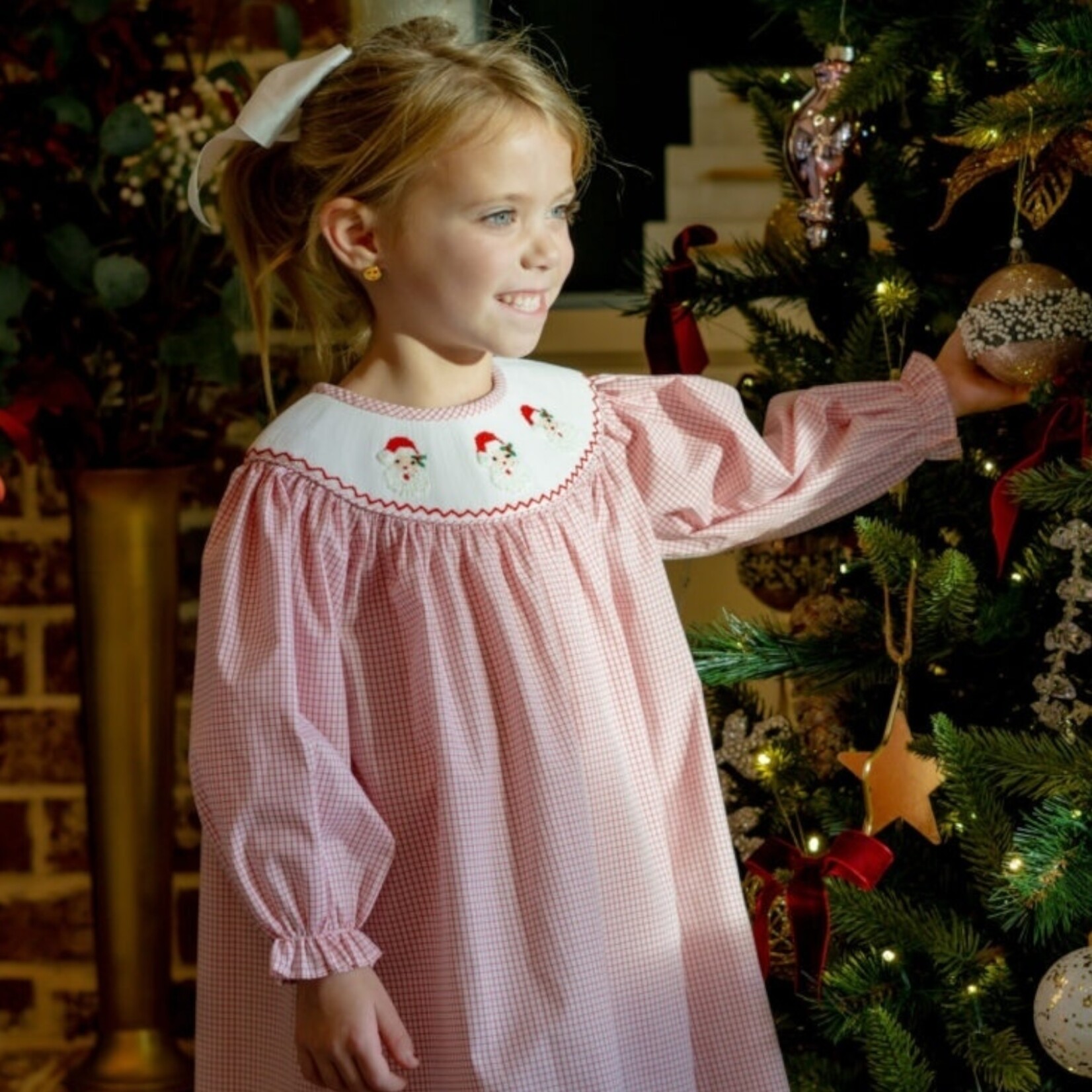 Three Sisters Santa Smocked L/S Bishop Dress