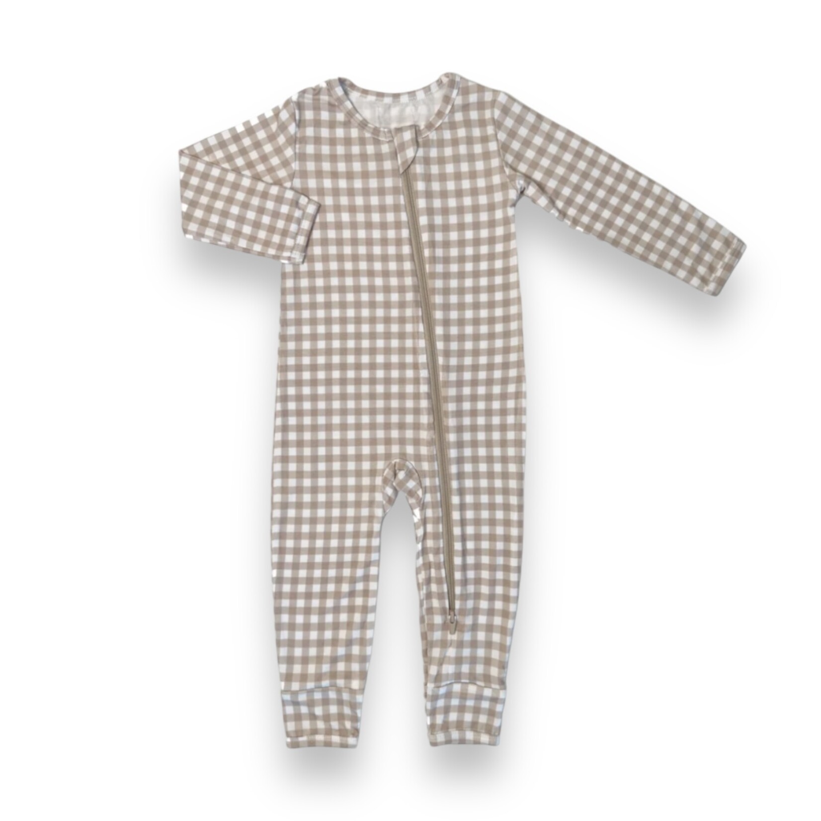 Cream & Sugar Kids Taupe Gingham Romper