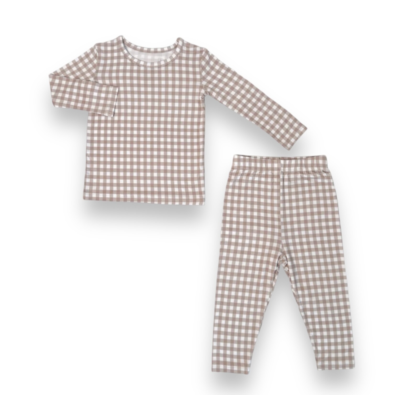 Cream & Sugar Kids Taupe Gingham Bamboo PJ Set