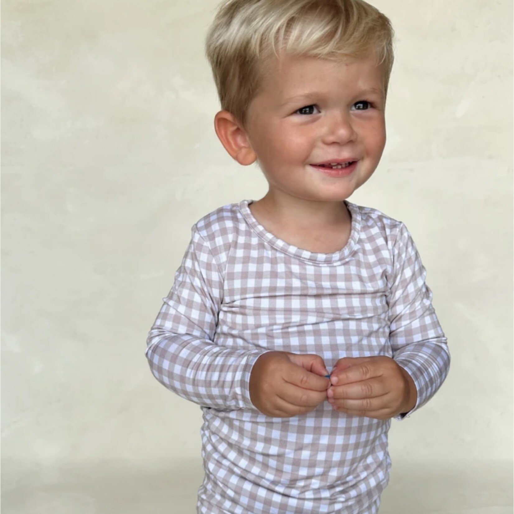 Cream & Sugar Kids Taupe Gingham Bamboo PJ Set
