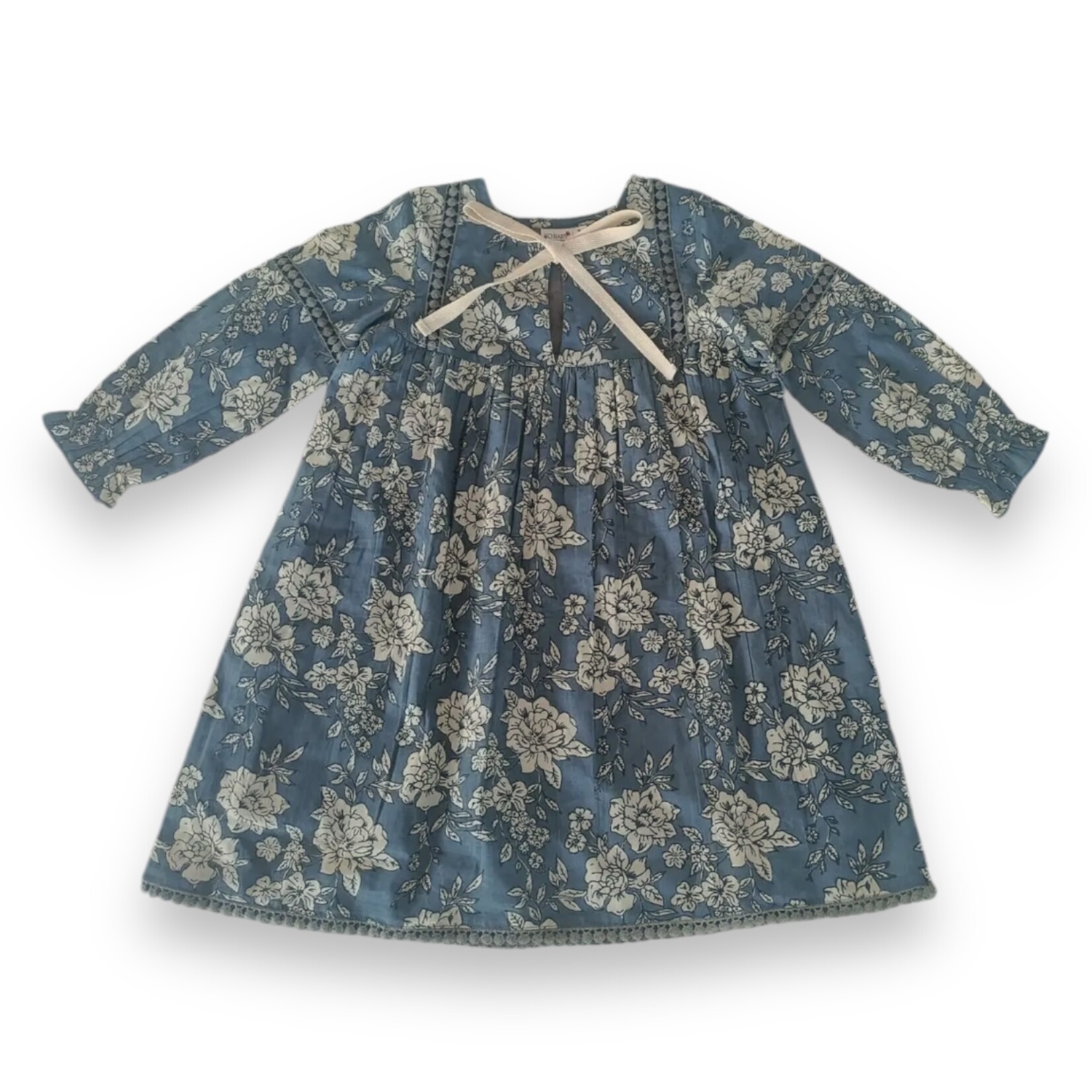Yo Baby Blue Cream Floral Tie Dress