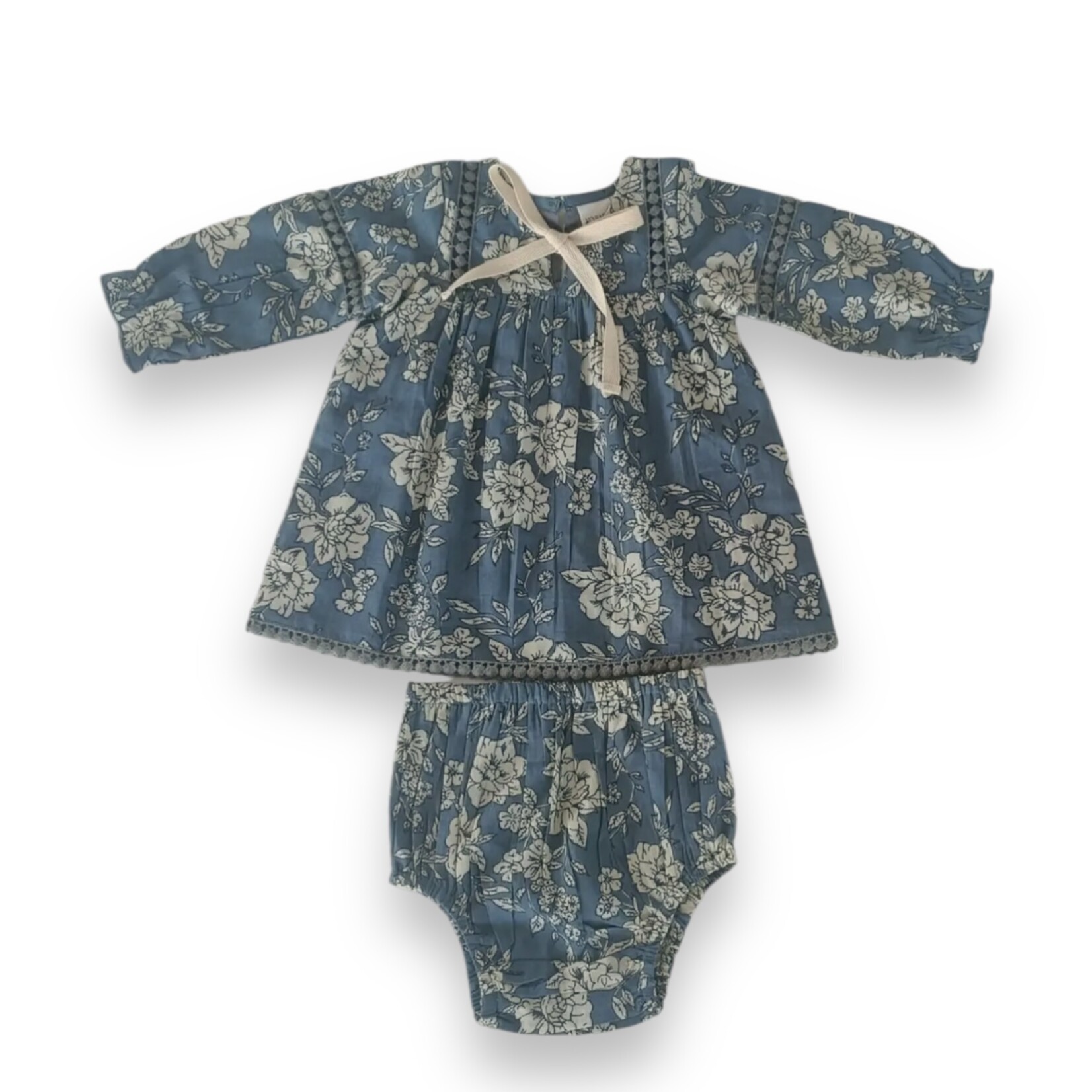 Yo Baby Blue Cream Floral Tie Dress