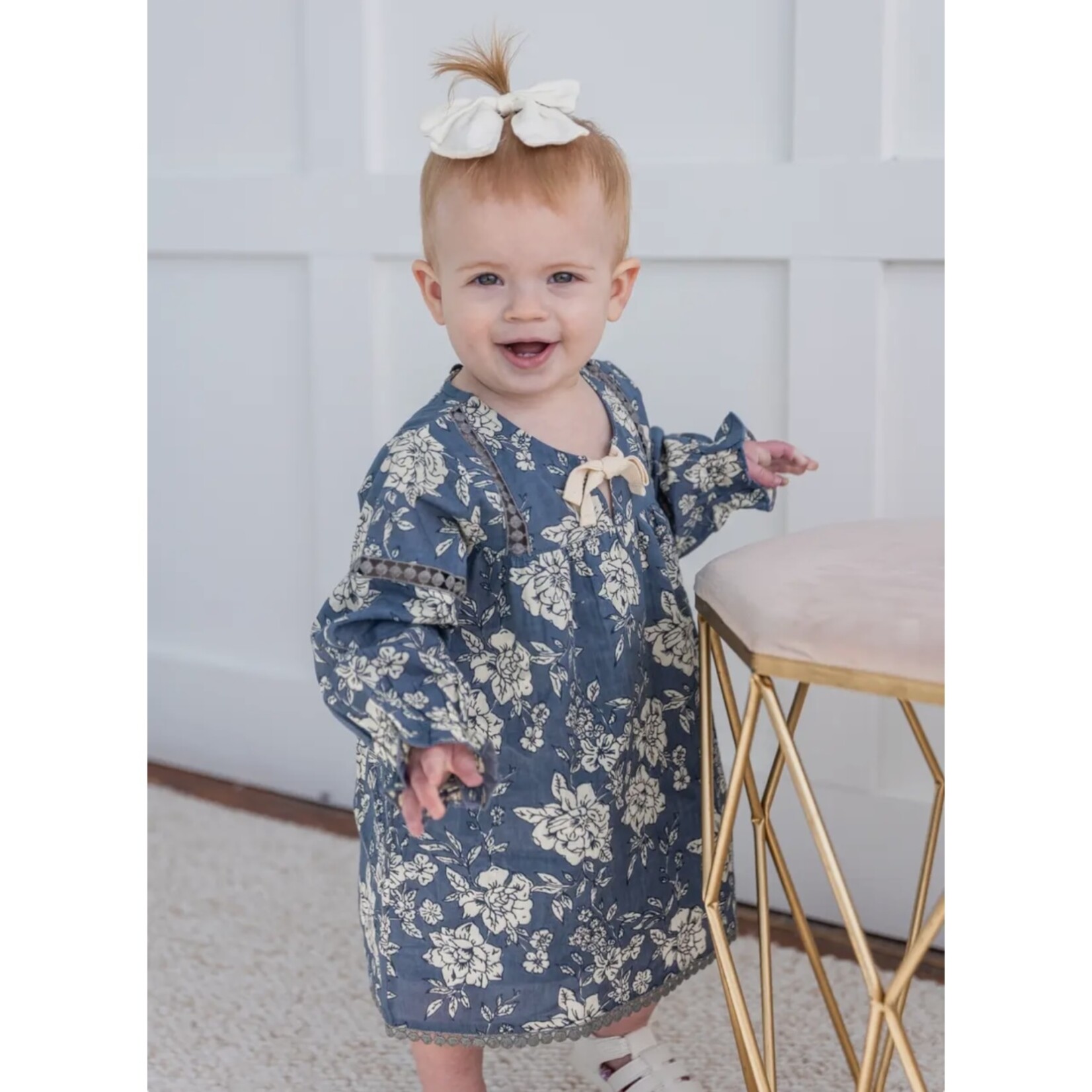 Yo Baby Blue Cream Floral Tie Dress