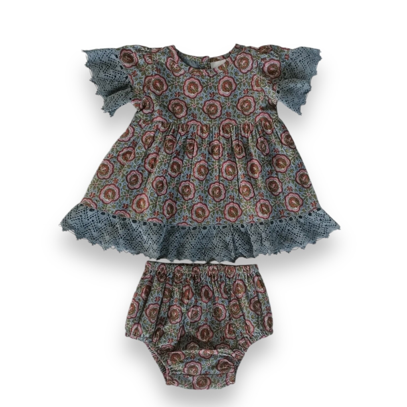 Yo Baby Maroon/Blue Crochet Dress