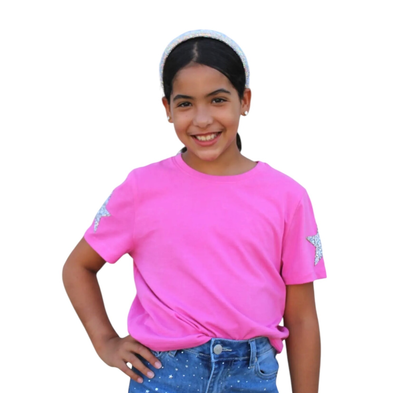 Paper Flower Pink Star Rhinestone Tee