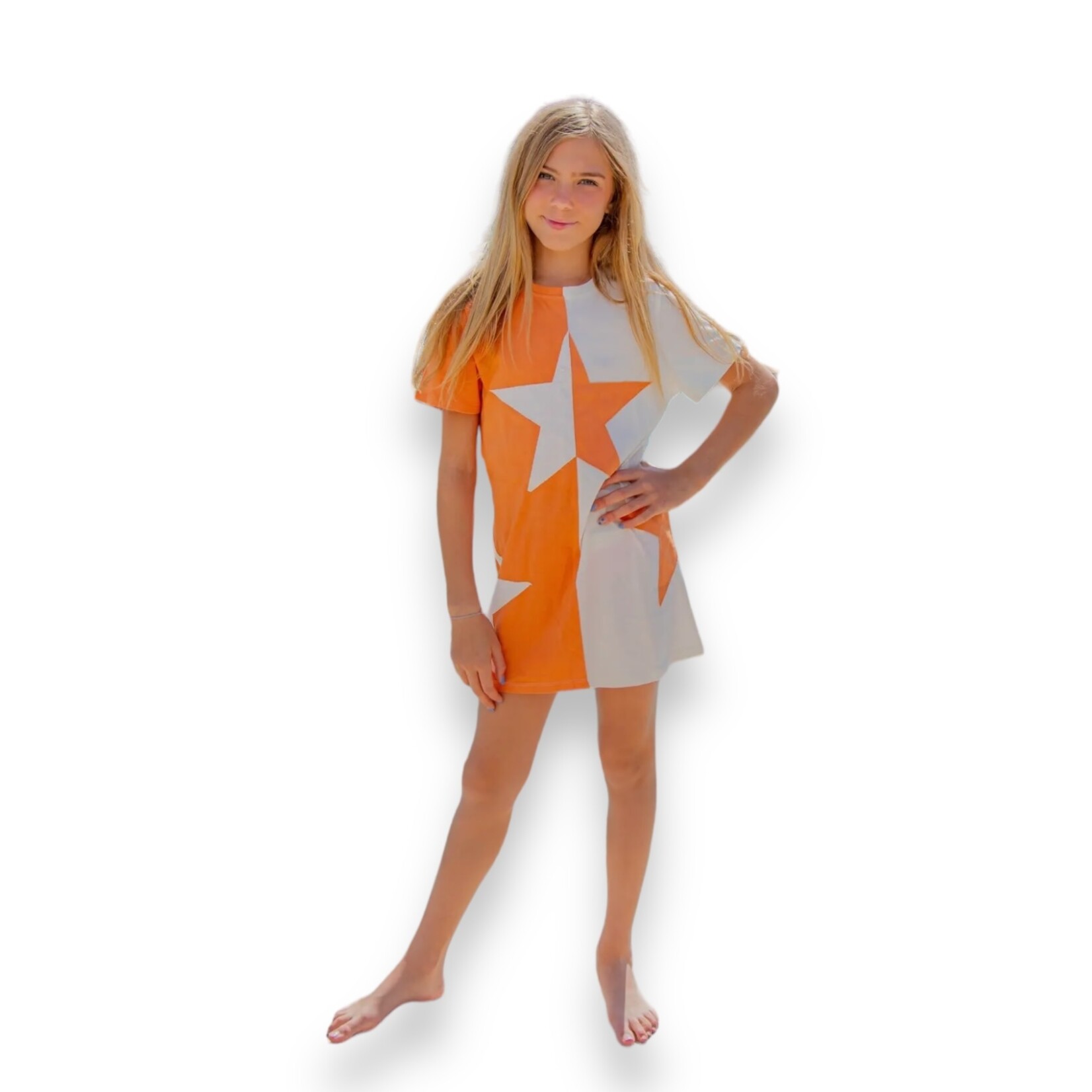 Paper Flower Color Block Orange Star Dress