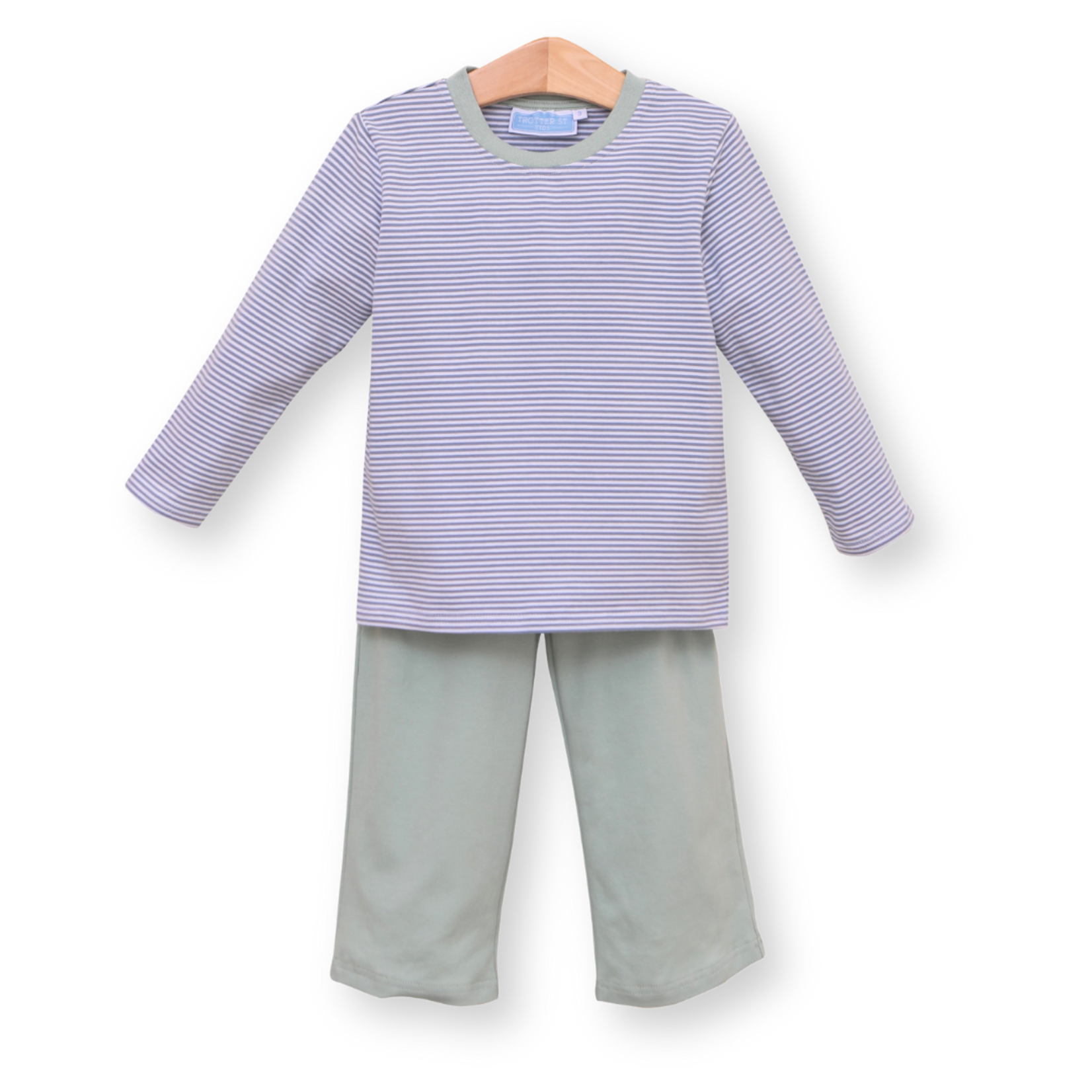Trotter Street Kids Sage Green & Blue Miller Pant Set