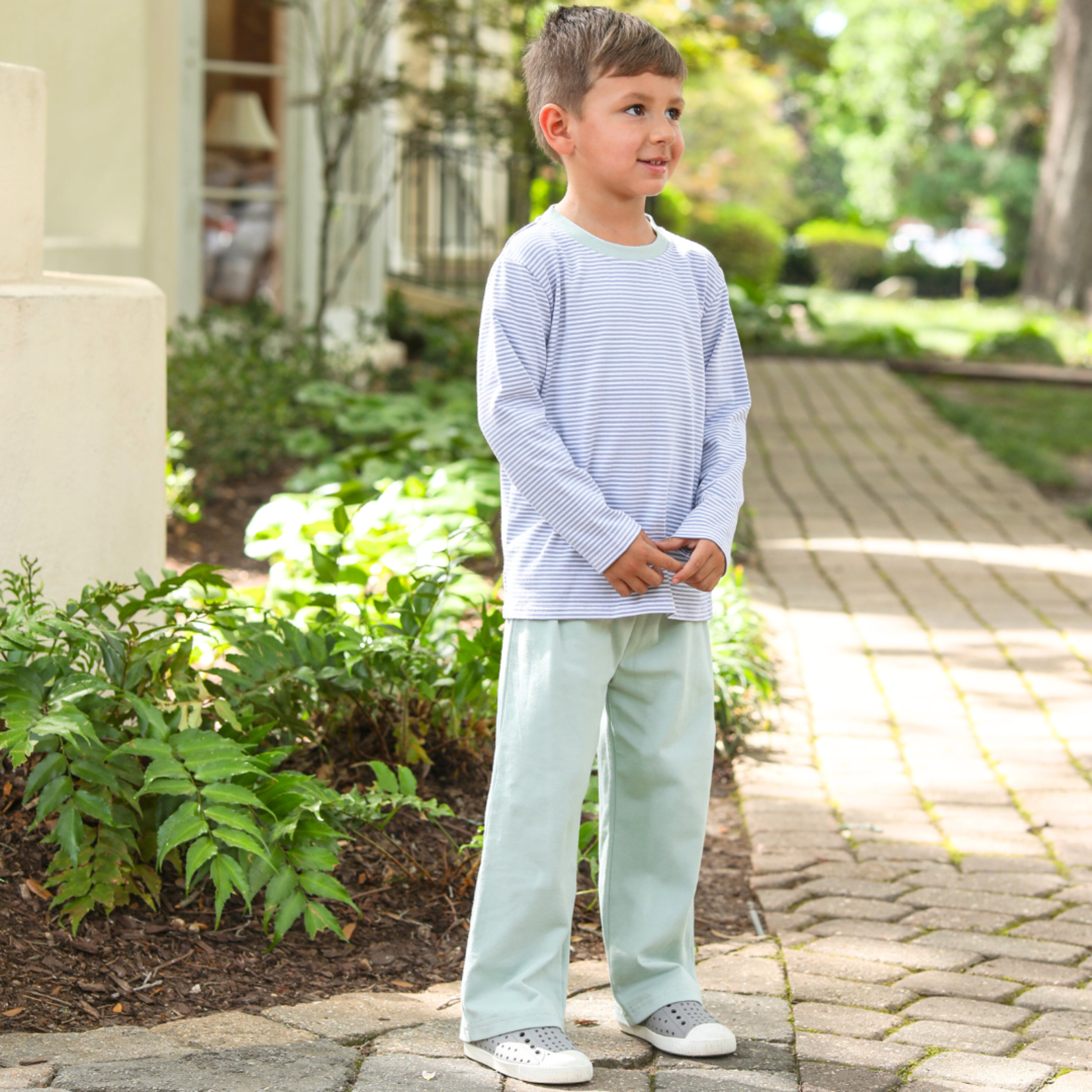 Trotter Street Kids Sage Green & Blue Miller Pant Set