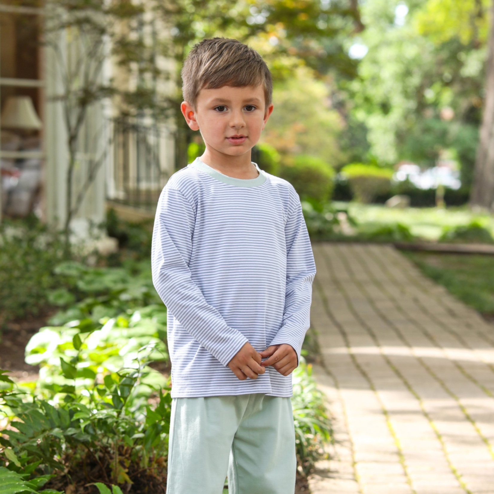 Trotter Street Kids Sage Green & Blue Miller Pant Set