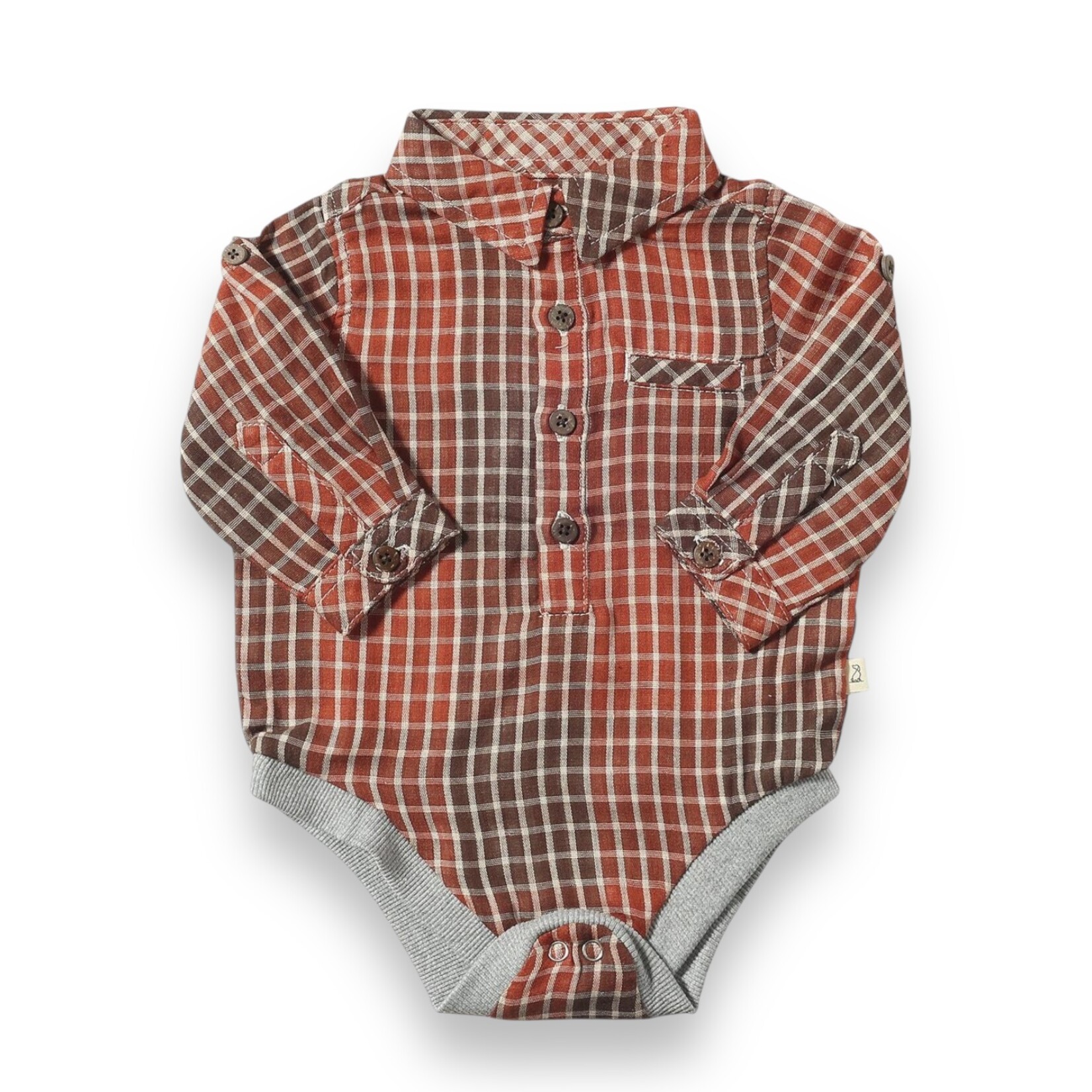 Me & Henry Rust/Plaid Onesie