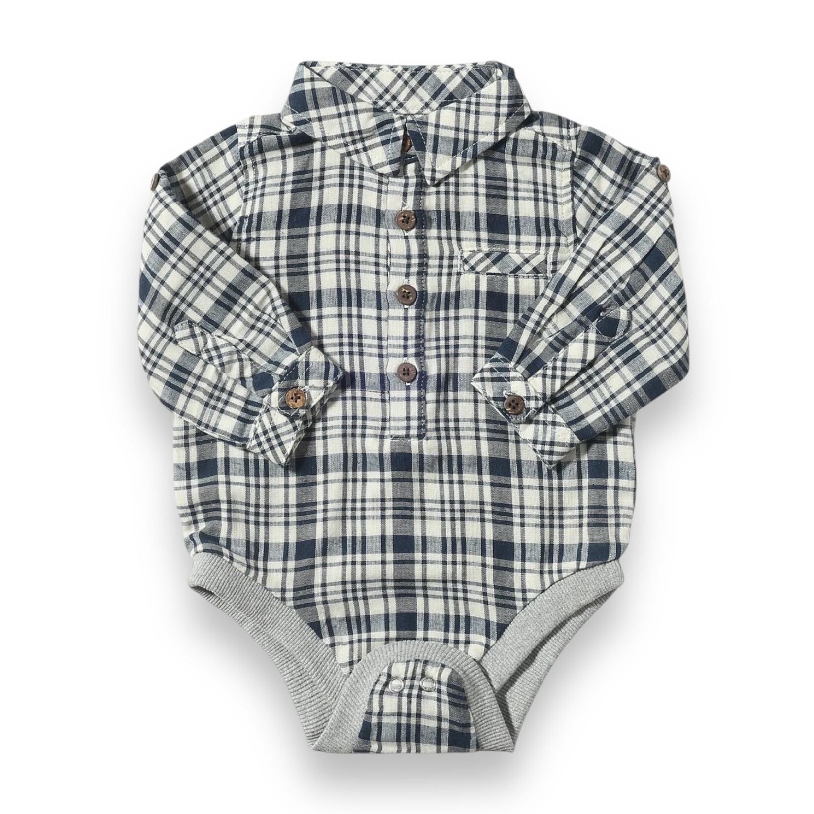 Me & Henry Navy/White Plaid Jasper Onesie