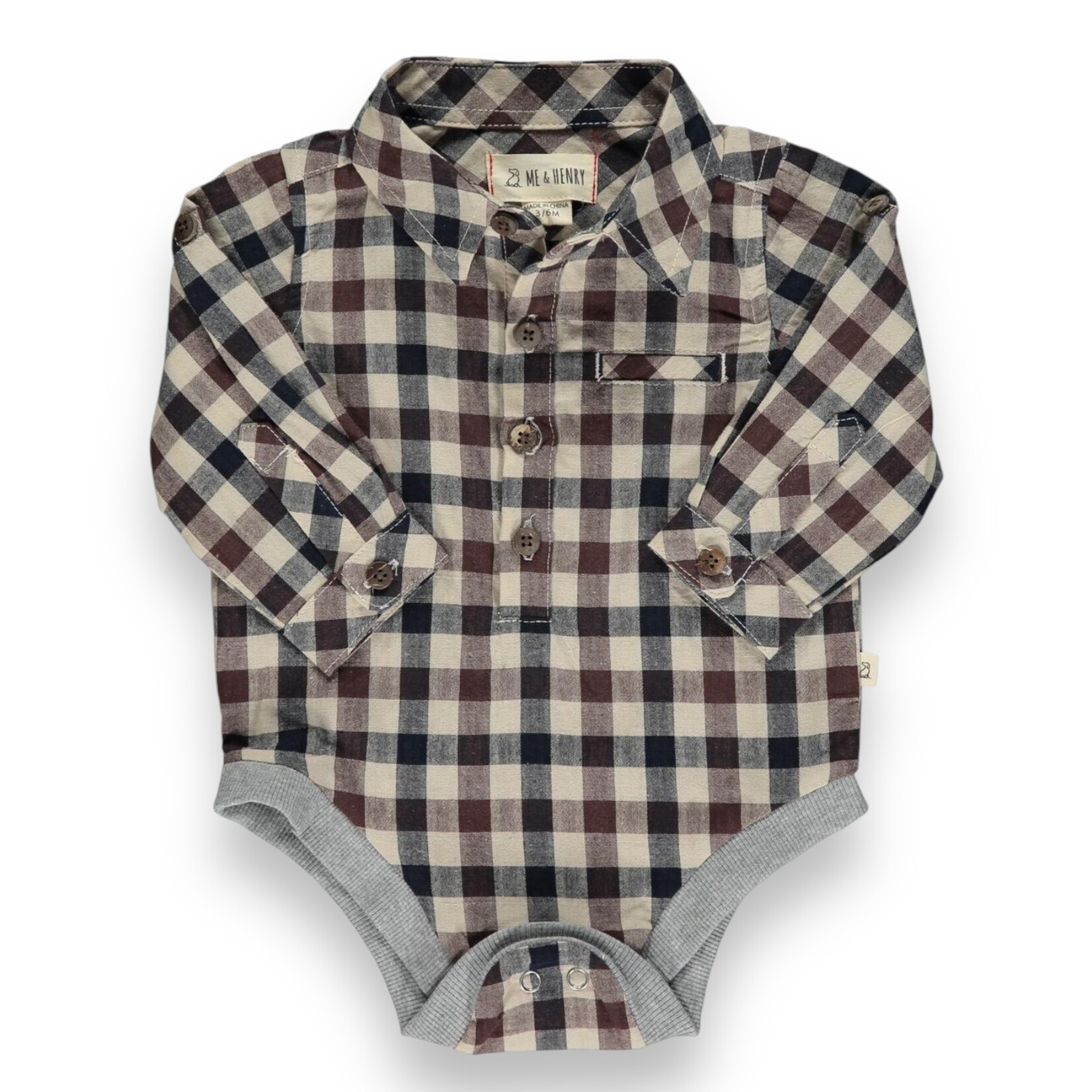 Me & Henry Cream/Black Plaid Onesie