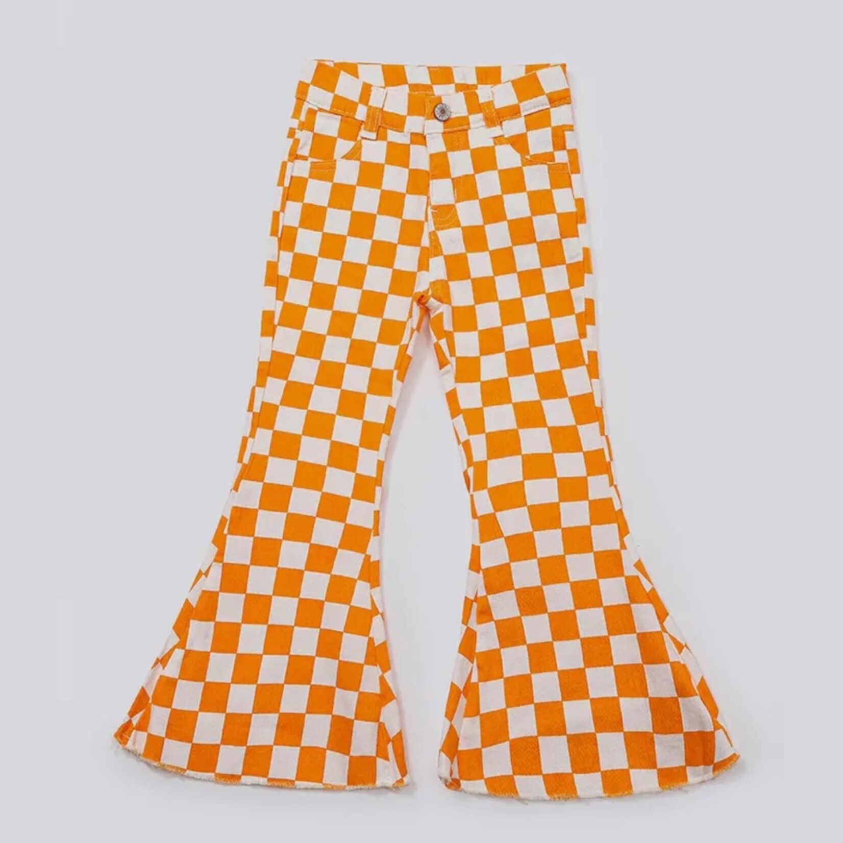 Orange & White Checkered Flare Jeans