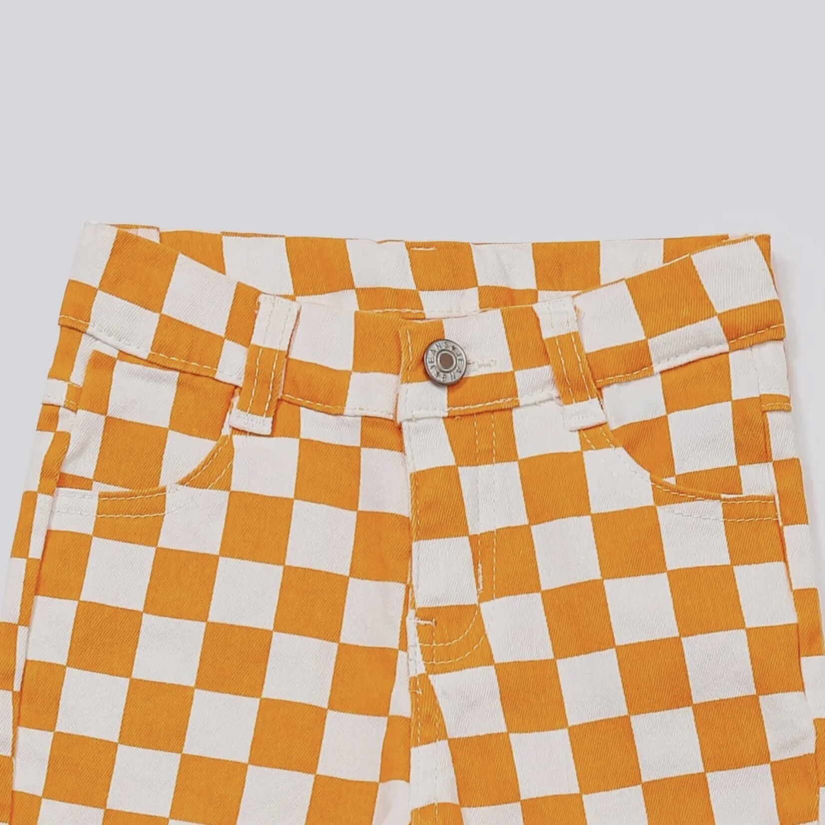 Orange & White Checkered Flare Jeans