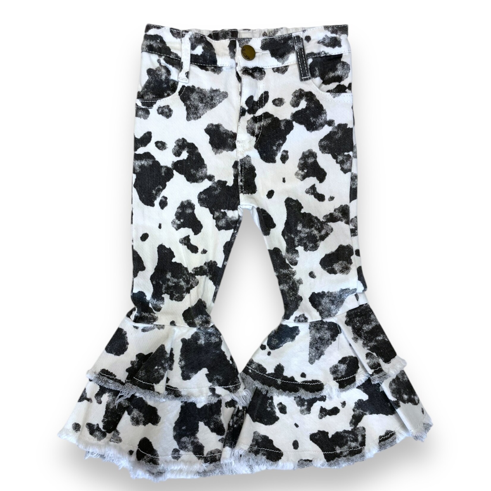 ML Kids Ruffle Cow Print Bell Jeans