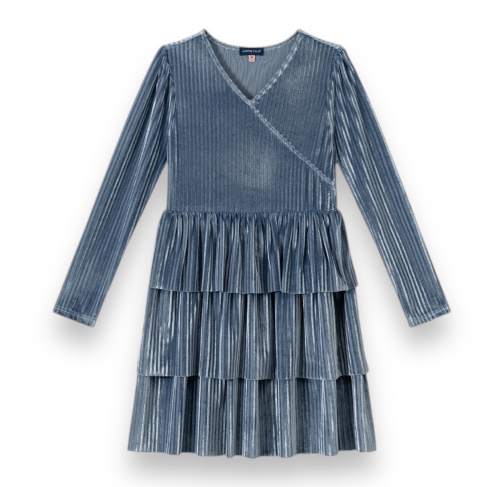 Andy & Evan Periwinkle Velvet Tiered Dress