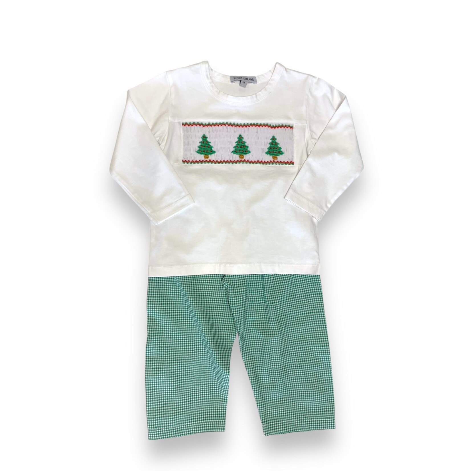 Sweet Dreams Gingham Smocked Christmas Tree Pant Set