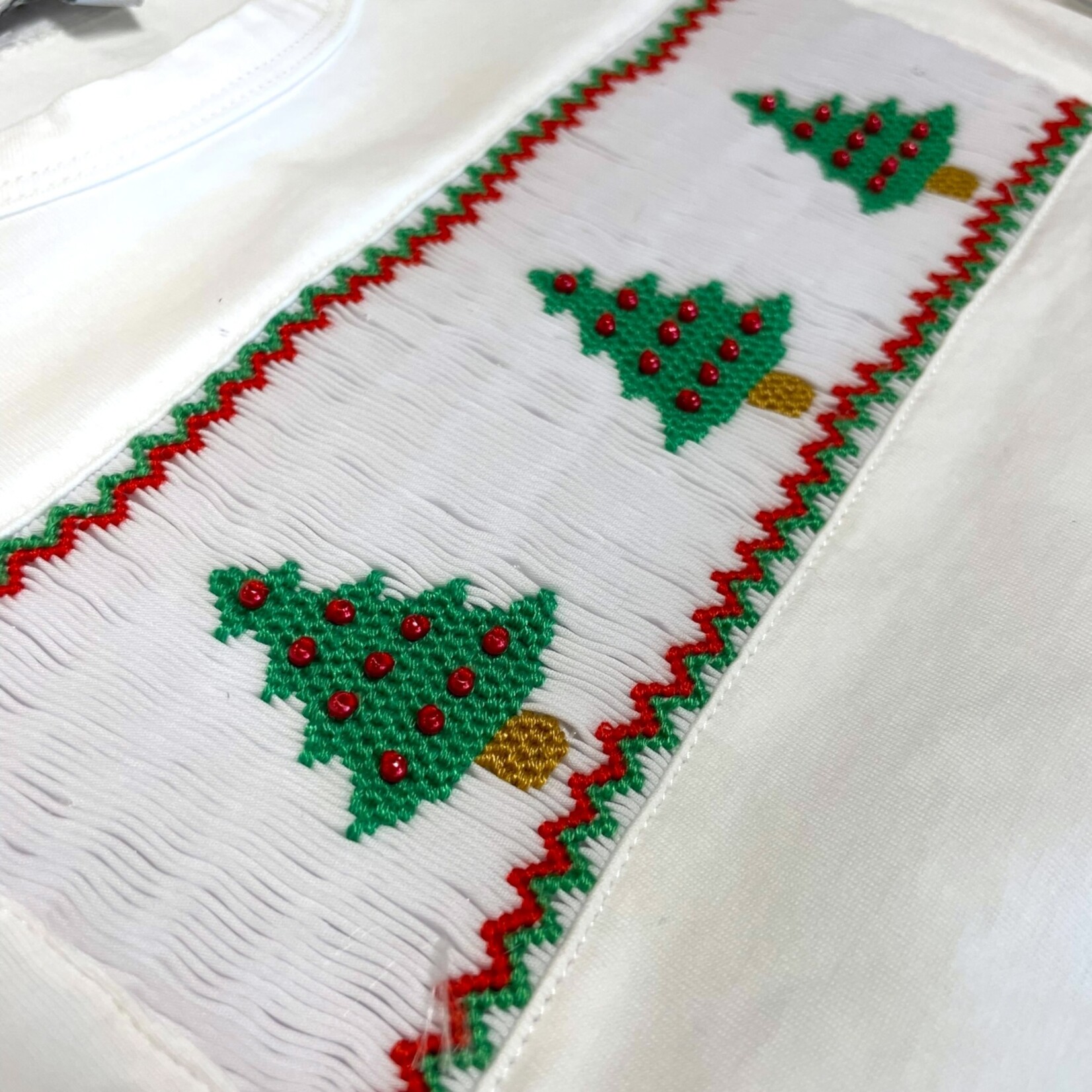 Sweet Dreams Gingham Smocked Christmas Tree Pant Set