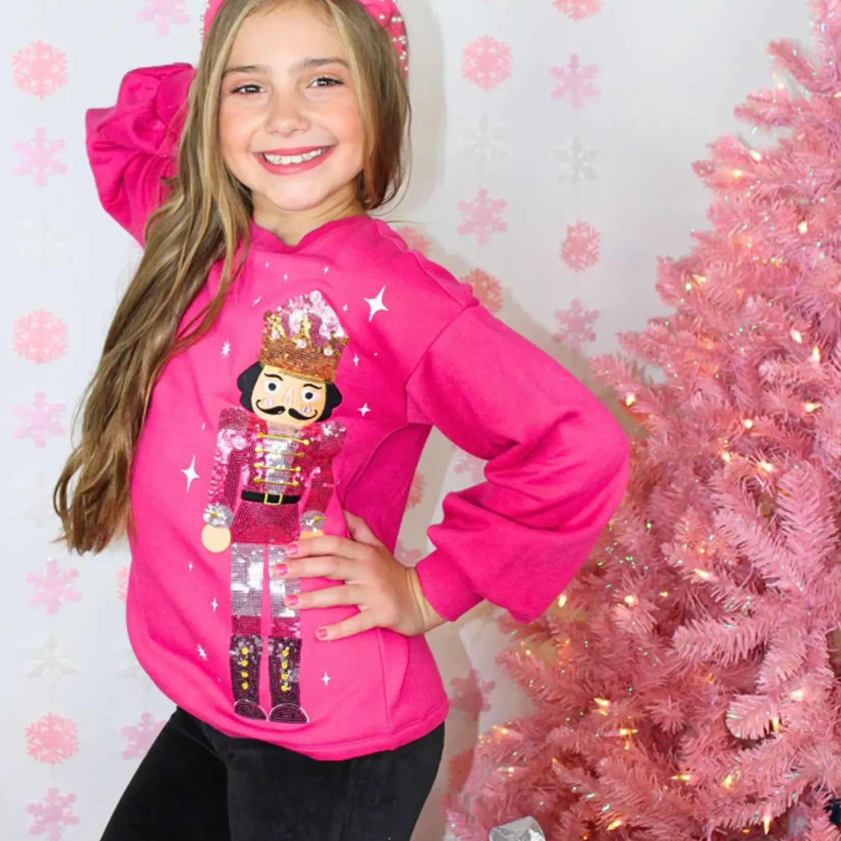Paper Flower Sequin Nutcracker Sweatshirt Top